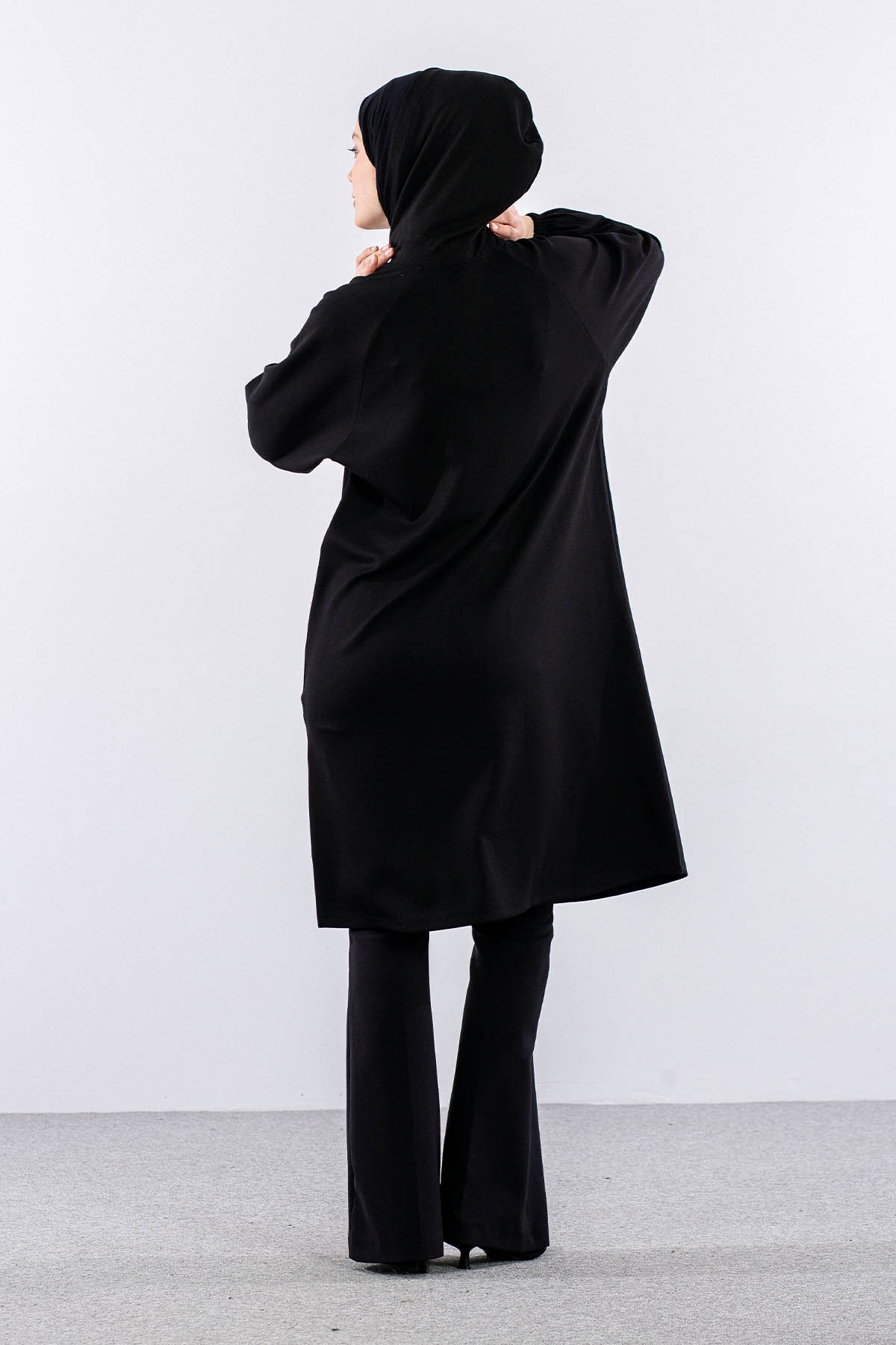 N5015 Triko Tunik Tek Kolda Dugme Detay - Siyah - 5