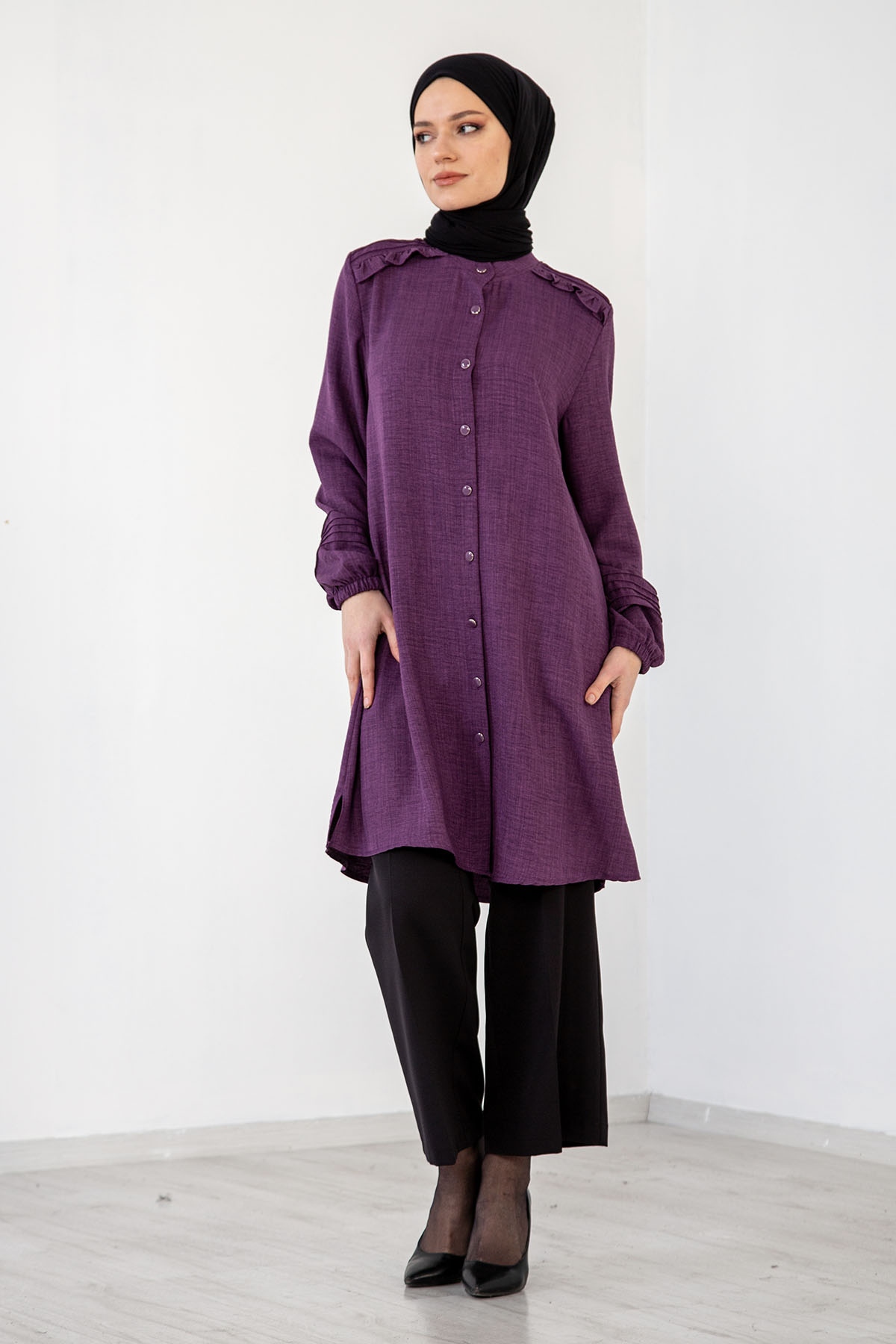 N7610 Nervür Tunik 48-54 - Mor - 1