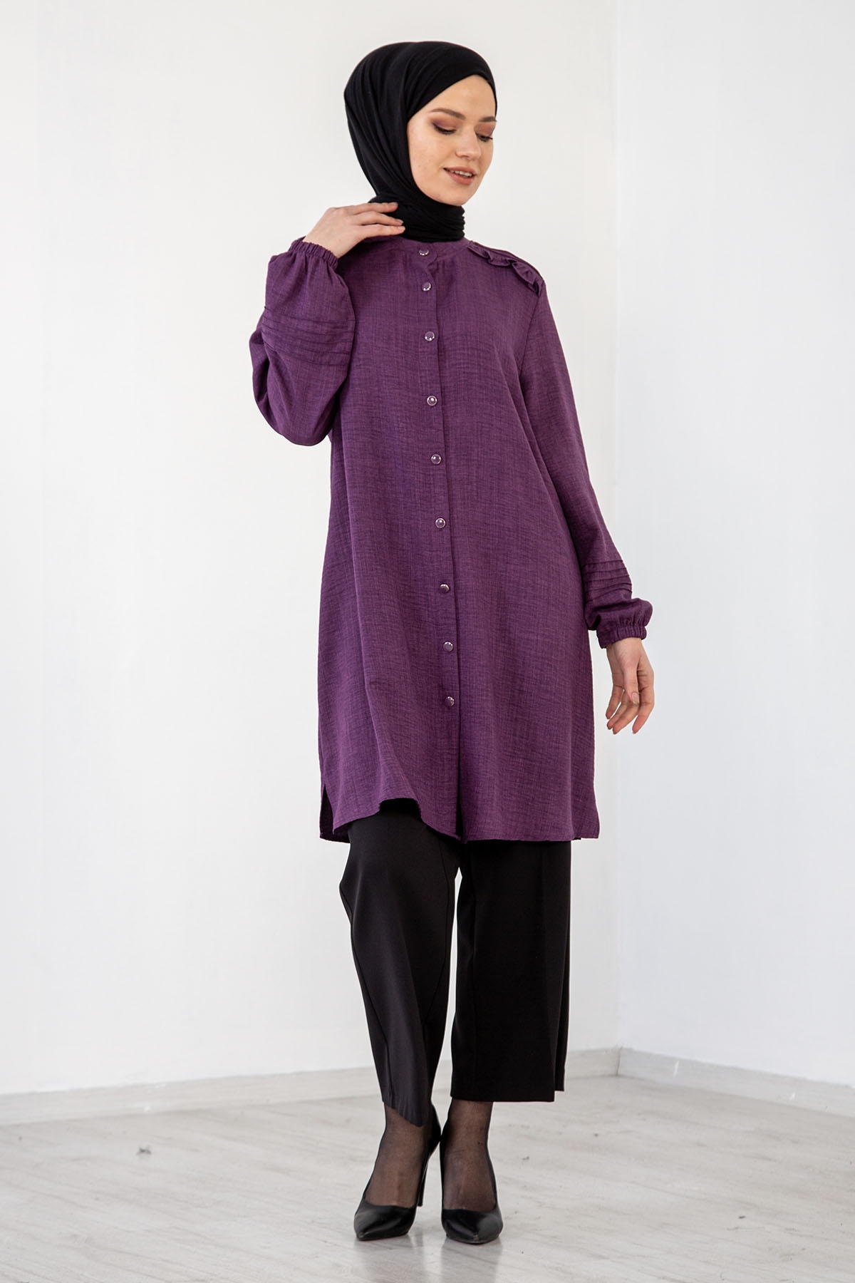 N7610 Nervür Tunik 48-54 - Mor - 3