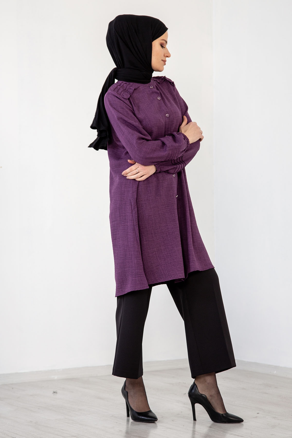 N7610 Nervür Tunik 48-54 - Mor - 5