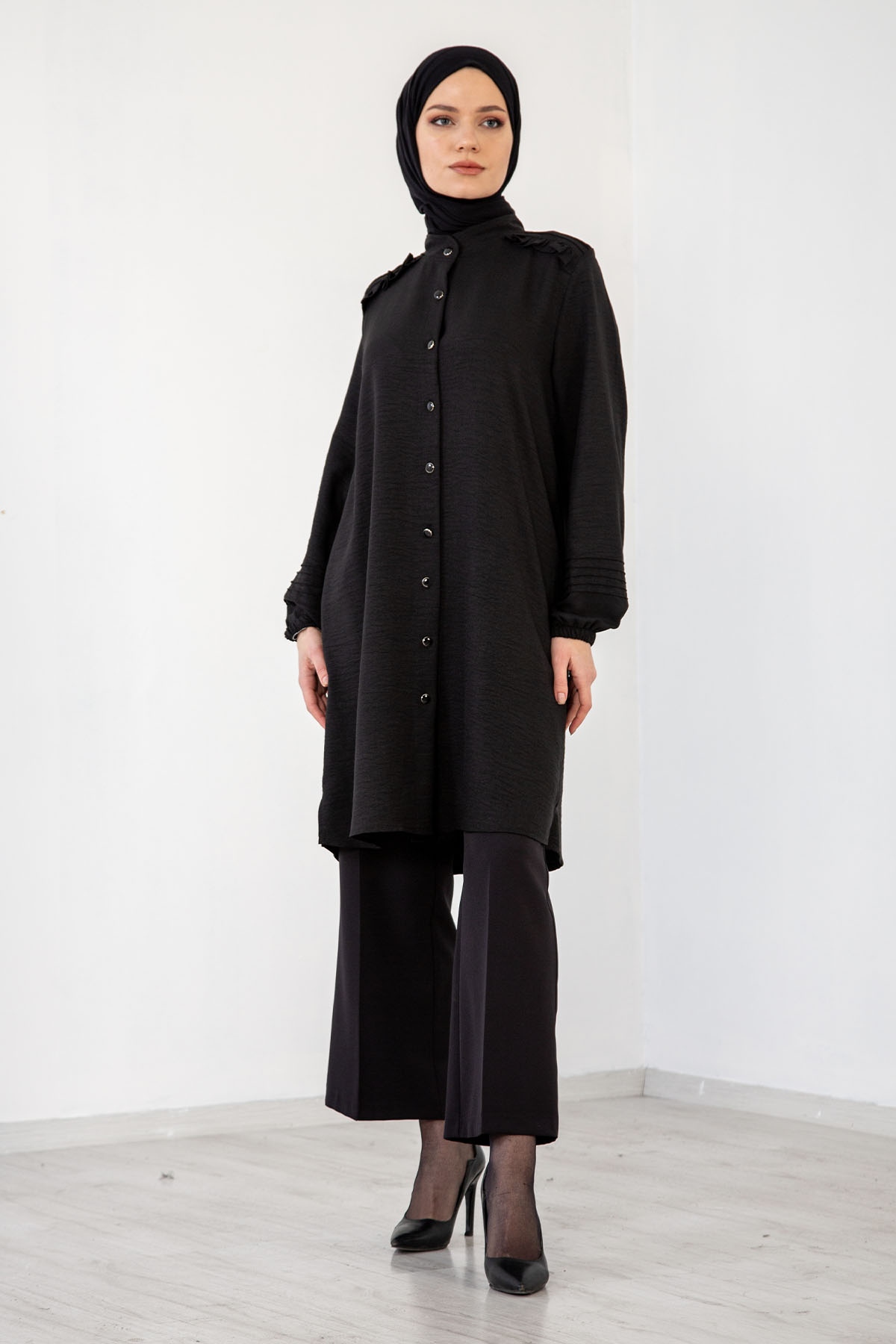 N7610 Nervür Tunik 48-54 - Siyah - 1