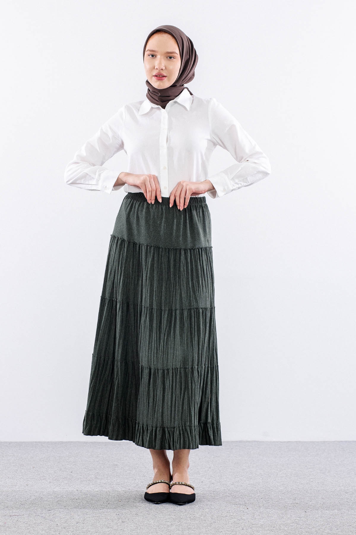 N8630 Etek 3-4-5-6-7 Yün Kumas - Haki - 1