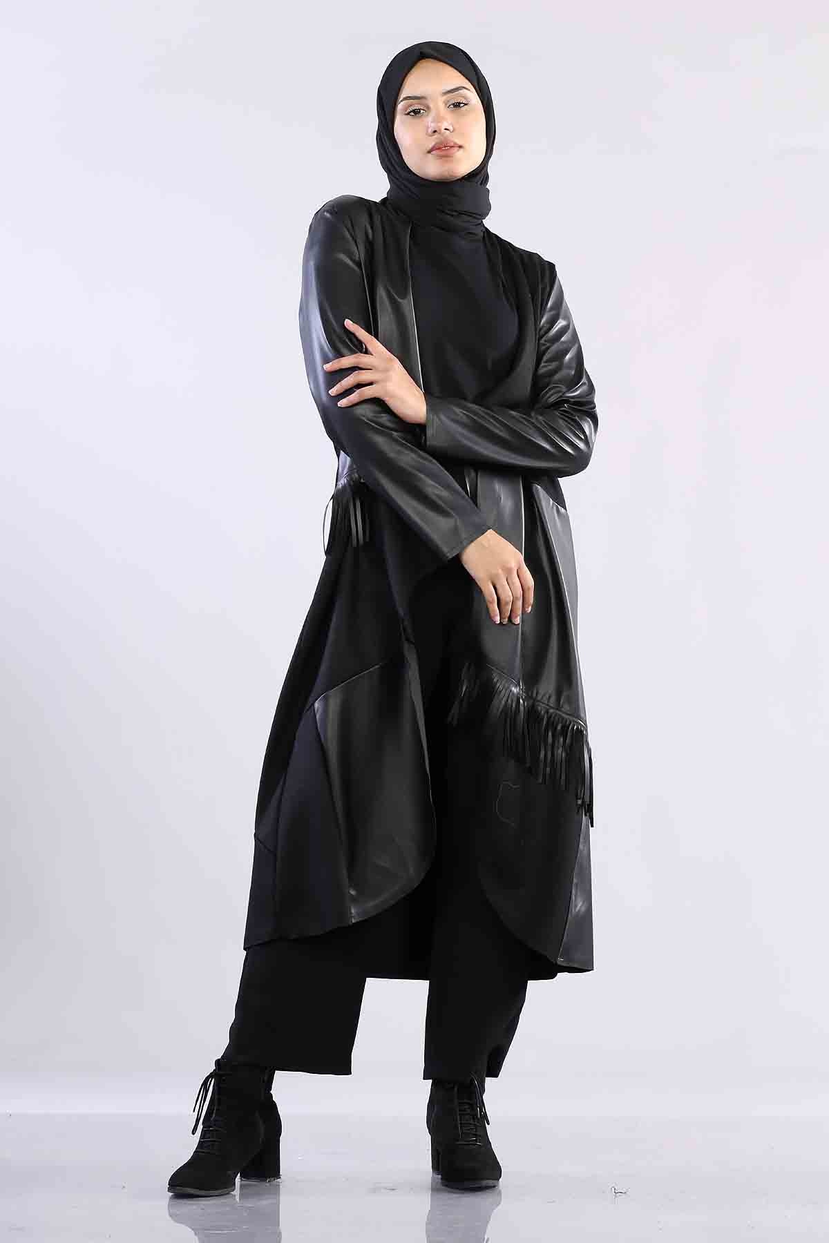 R2239 Deri Kombinli Keçe 1-2-3-4 - Siyah - 1