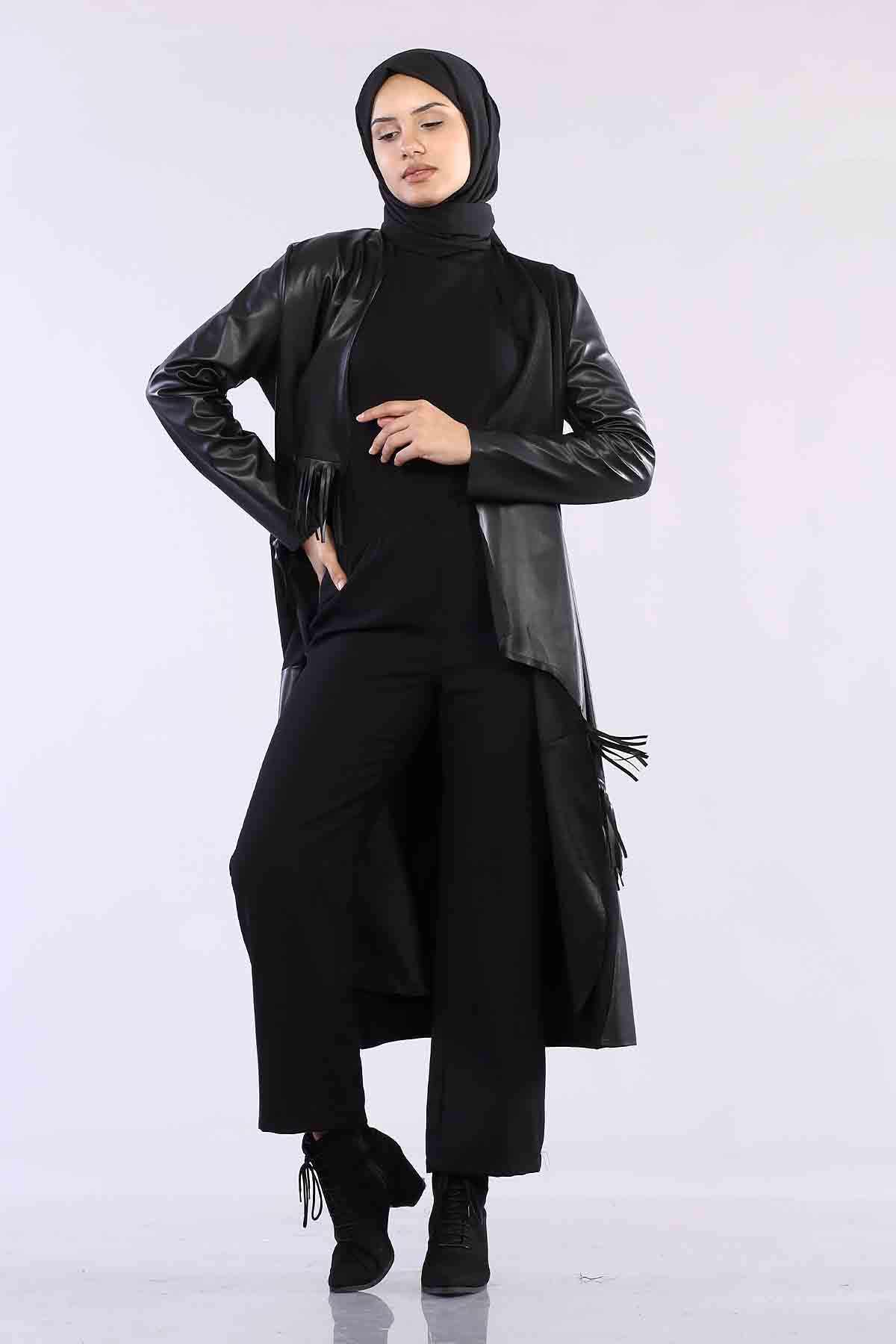 R2239 Deri Kombinli Keçe 1-2-3-4 - Siyah - 4