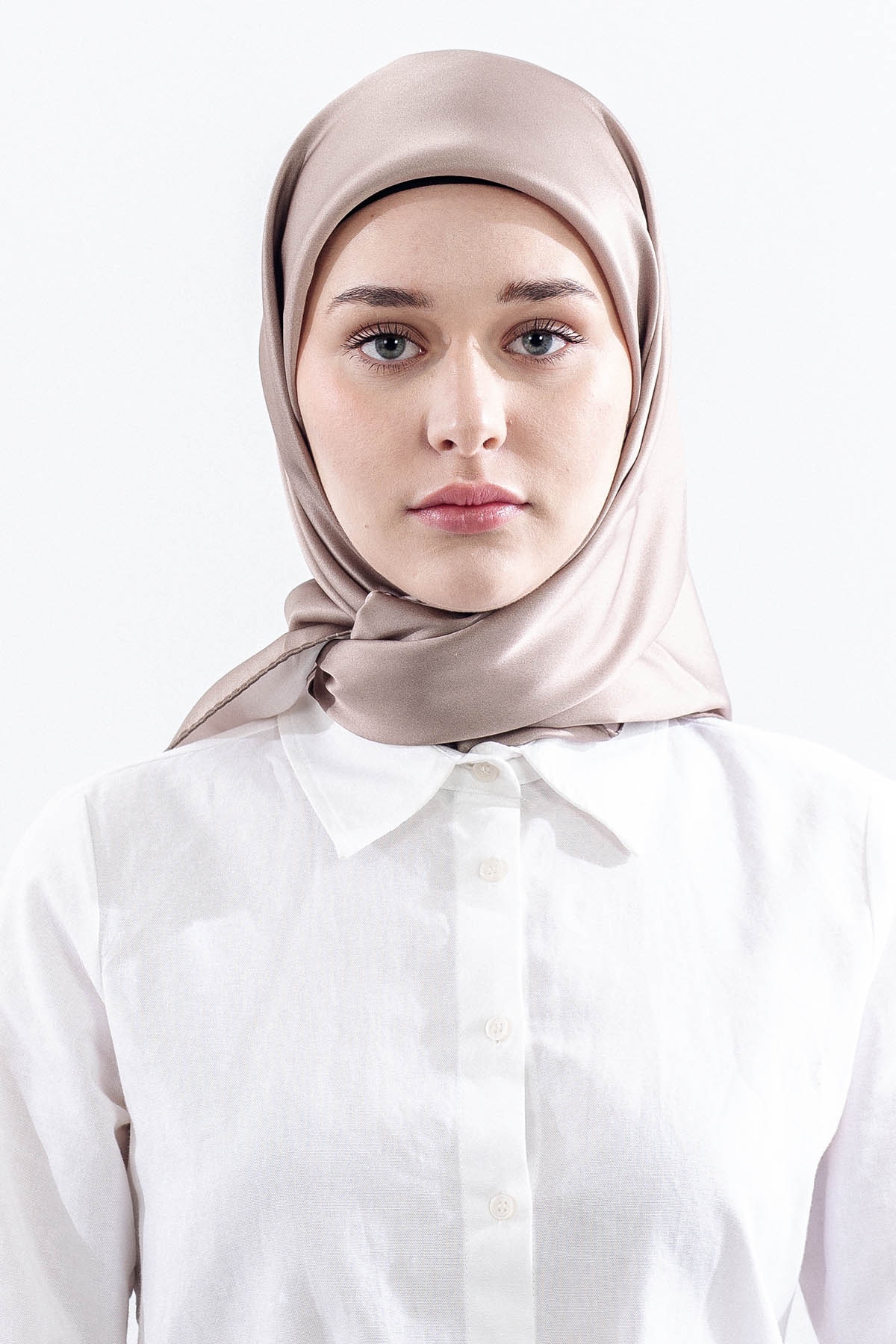 Sade İpek Eşarp 90*90 Sura Kumas - Vizon - 1