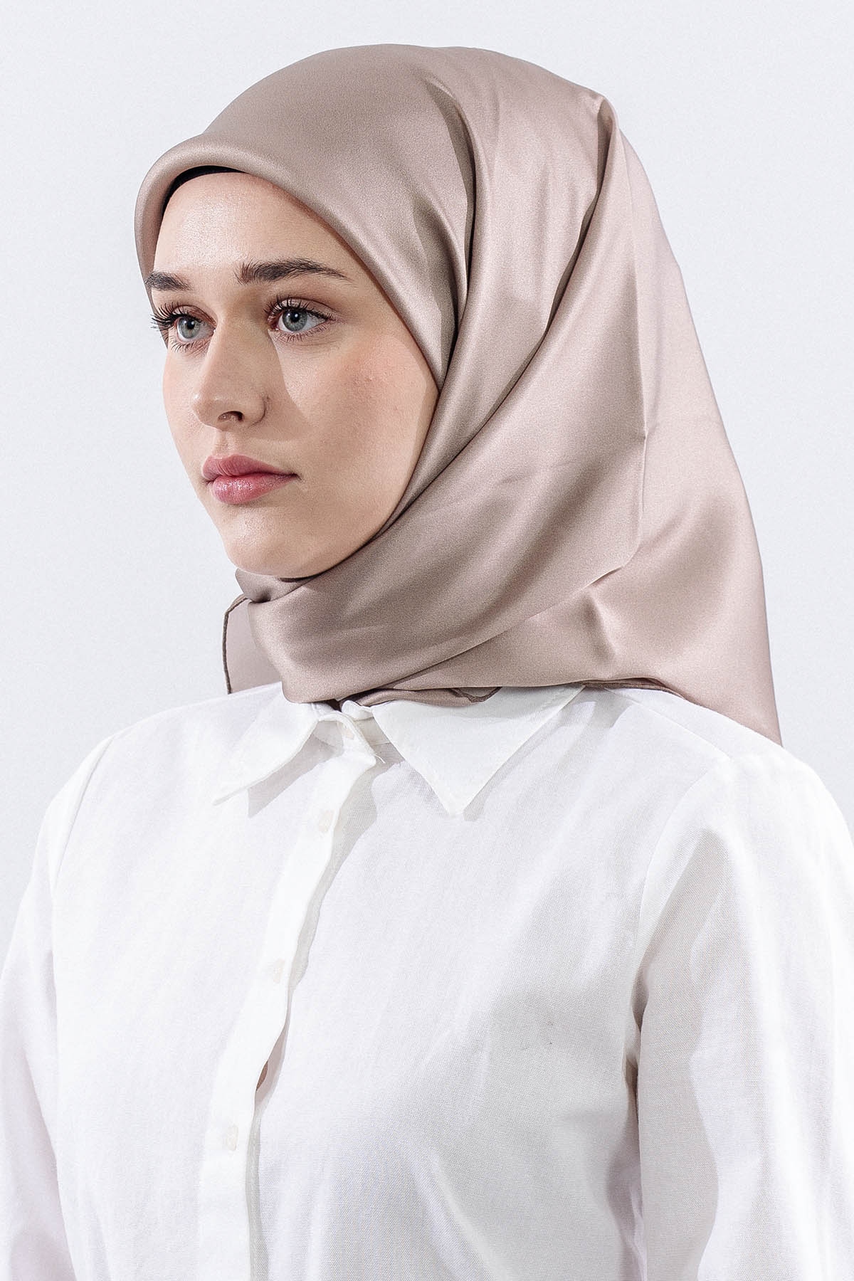 Sade İpek Eşarp 90*90 Sura Kumas - Vizon - 2