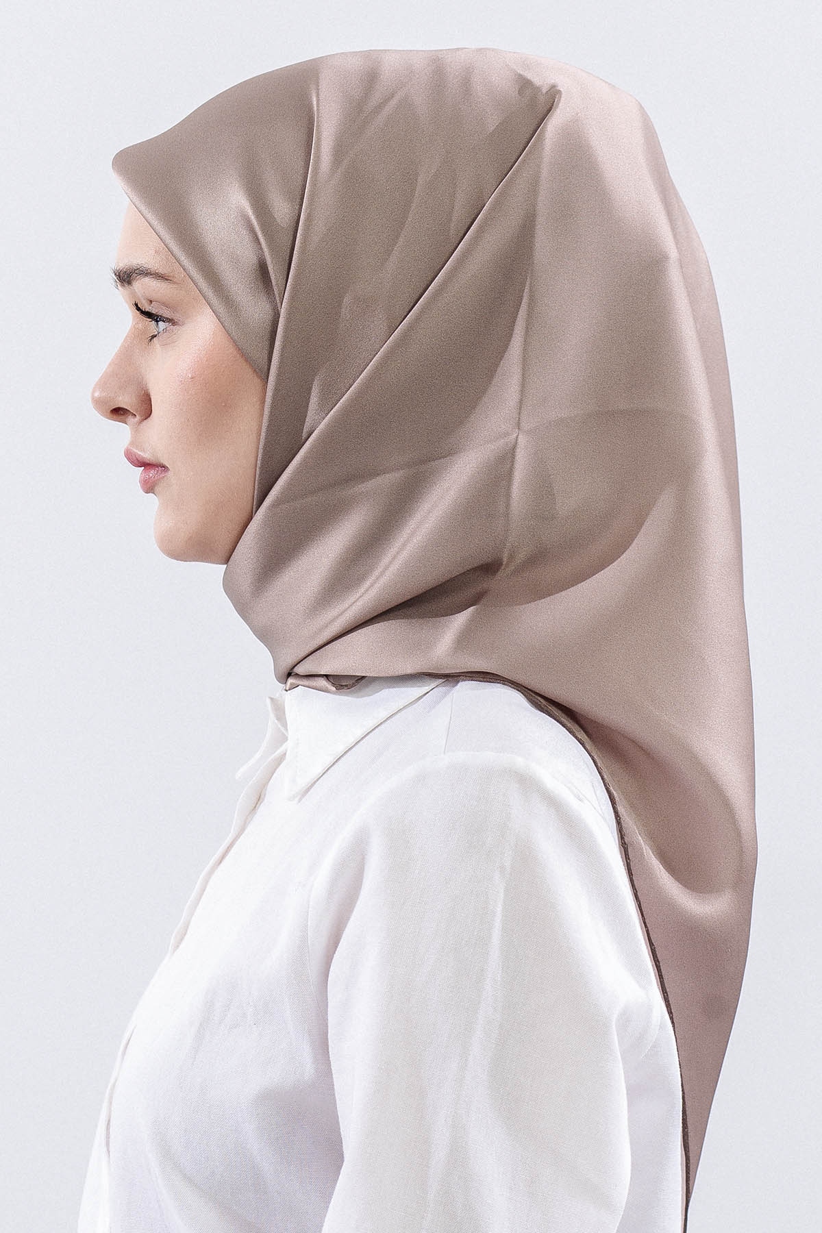 Sade İpek Eşarp 90*90 Sura Kumas - Vizon - 3