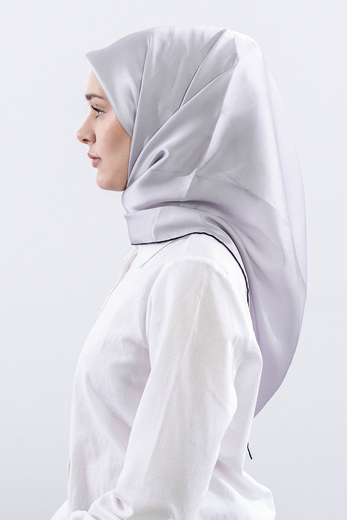 Sade İpek Eşarp Tvi̇l İpek - Gri_siyah - 3