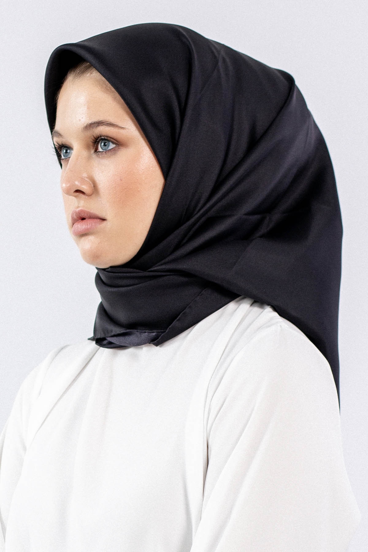 Sade İpek Eşarp Tvil - Siyah - 1