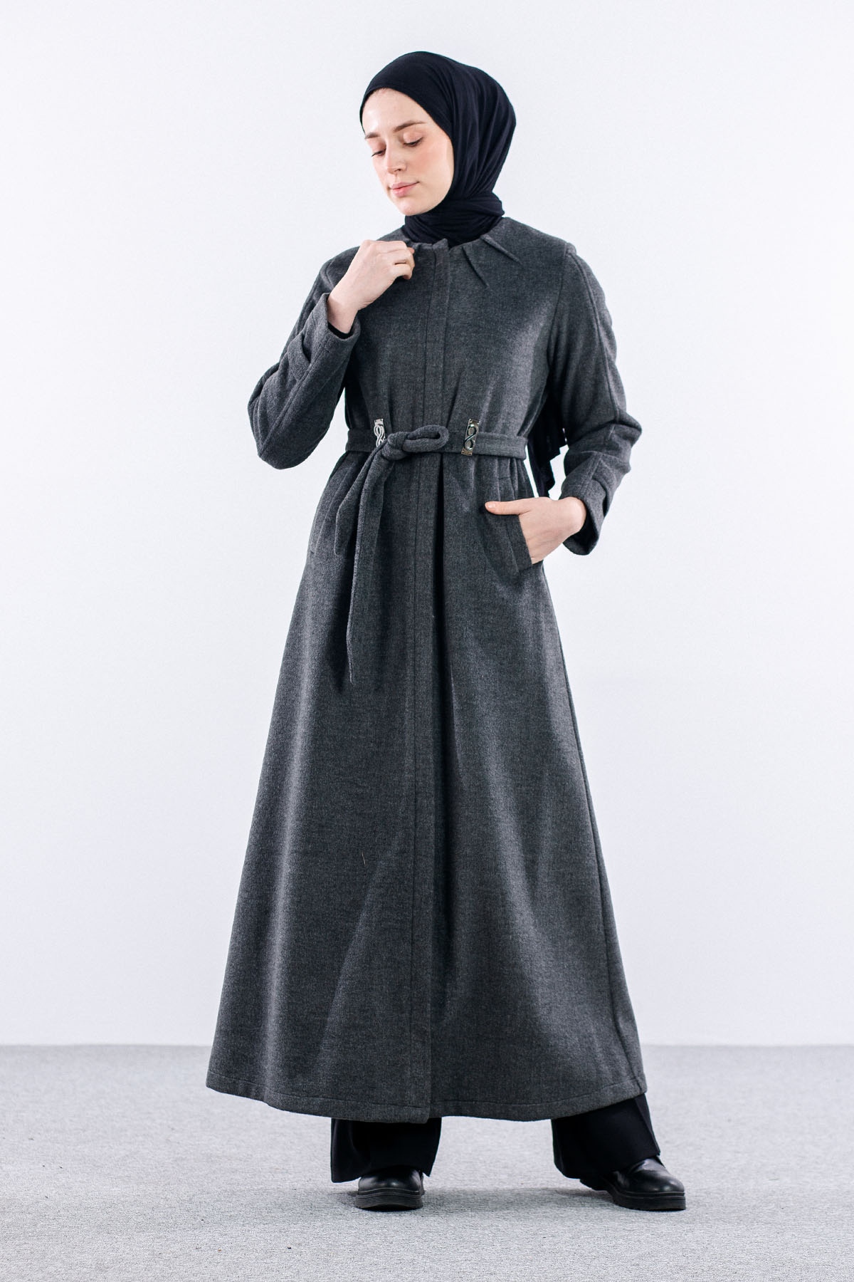 Serçe Kaşe Manto 38-46 - Antrasit - 2