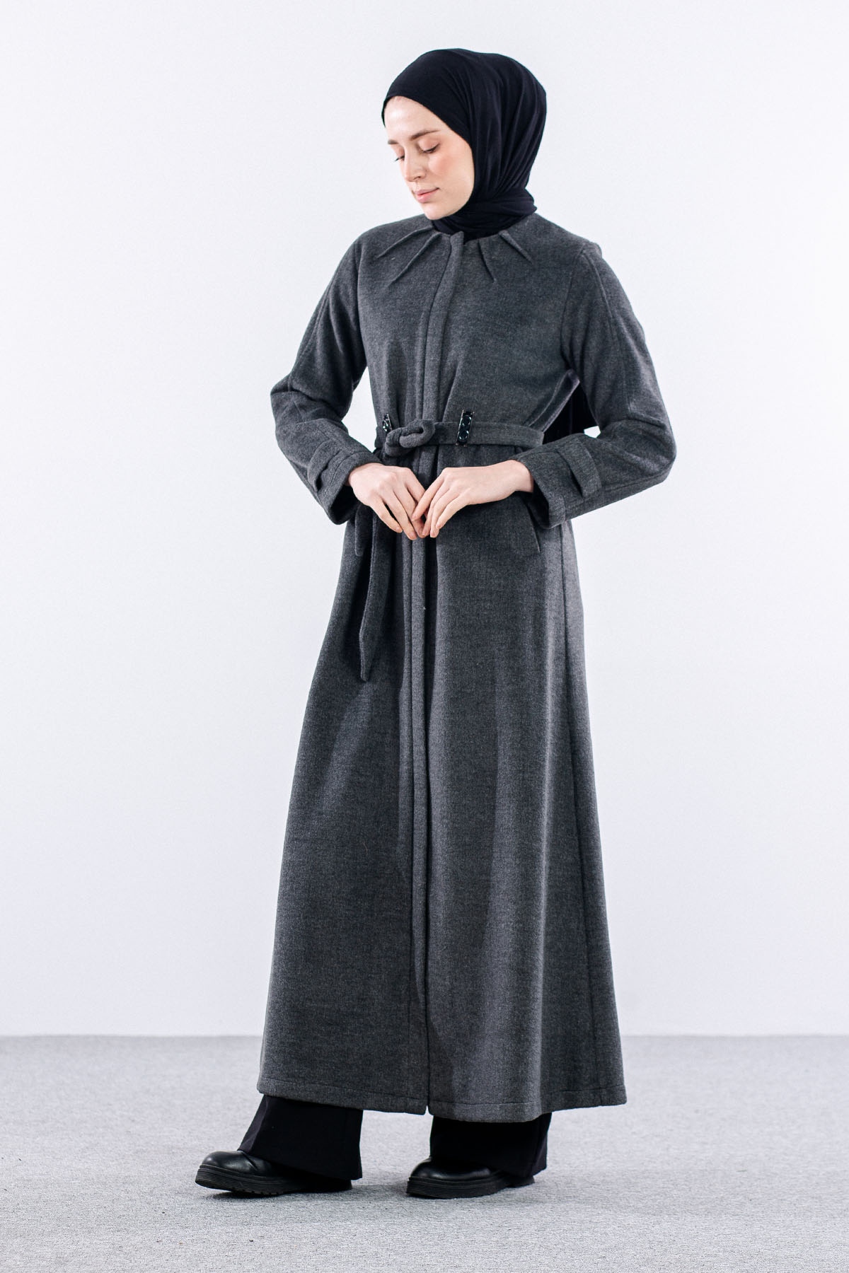 Serçe Kaşe Manto 38-46 - Antrasit - 4