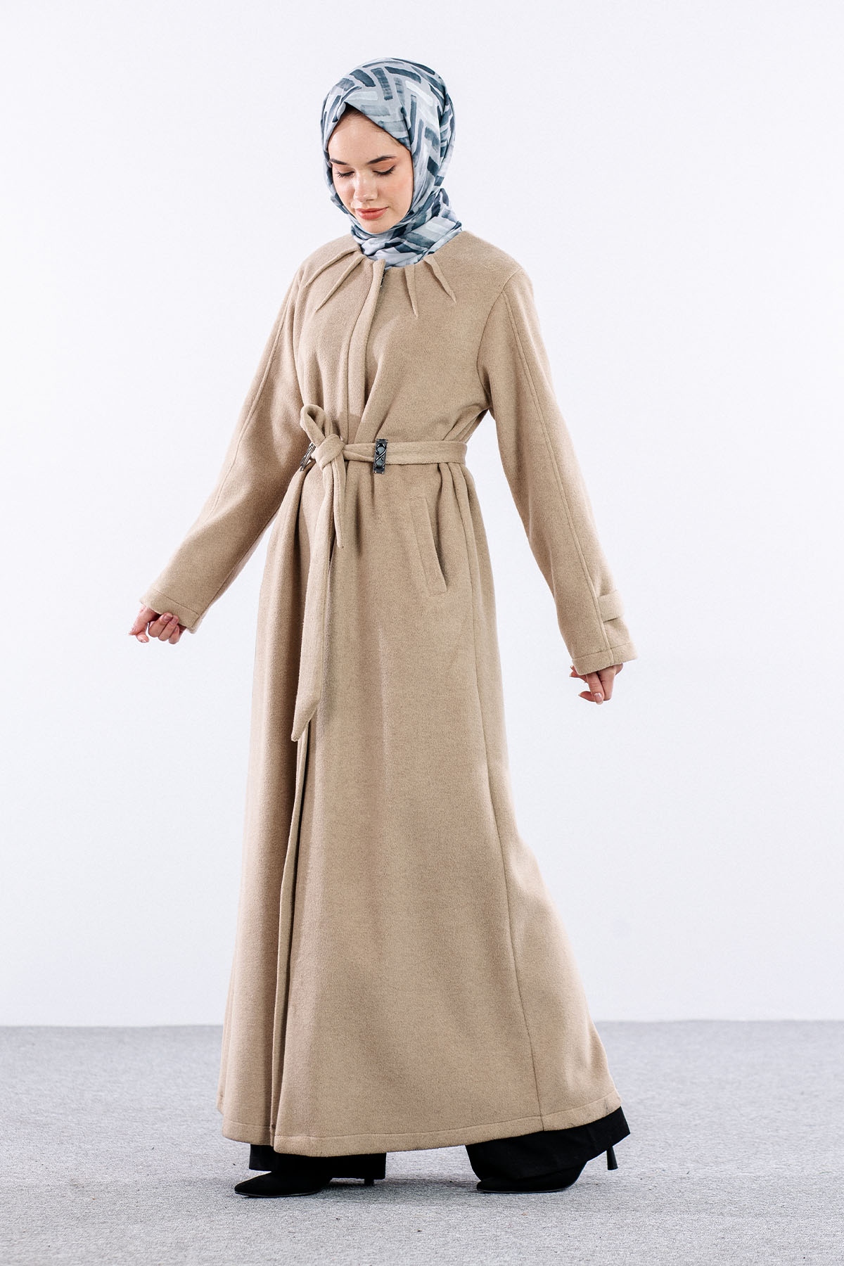 Serçe Kaşe Manto 38-46 - Bej - 4