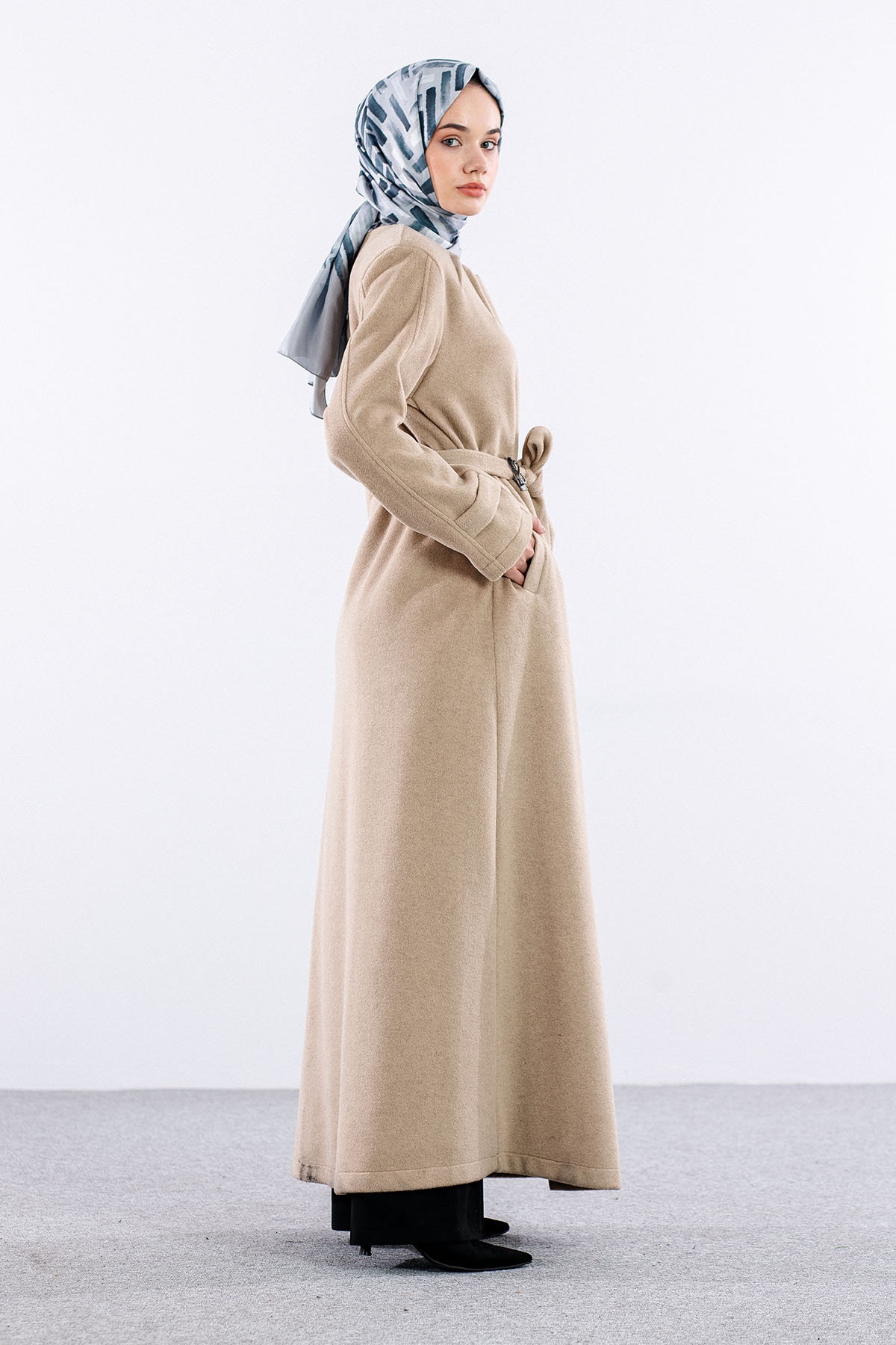 Serçe Kaşe Manto 38-46 - Bej - 6