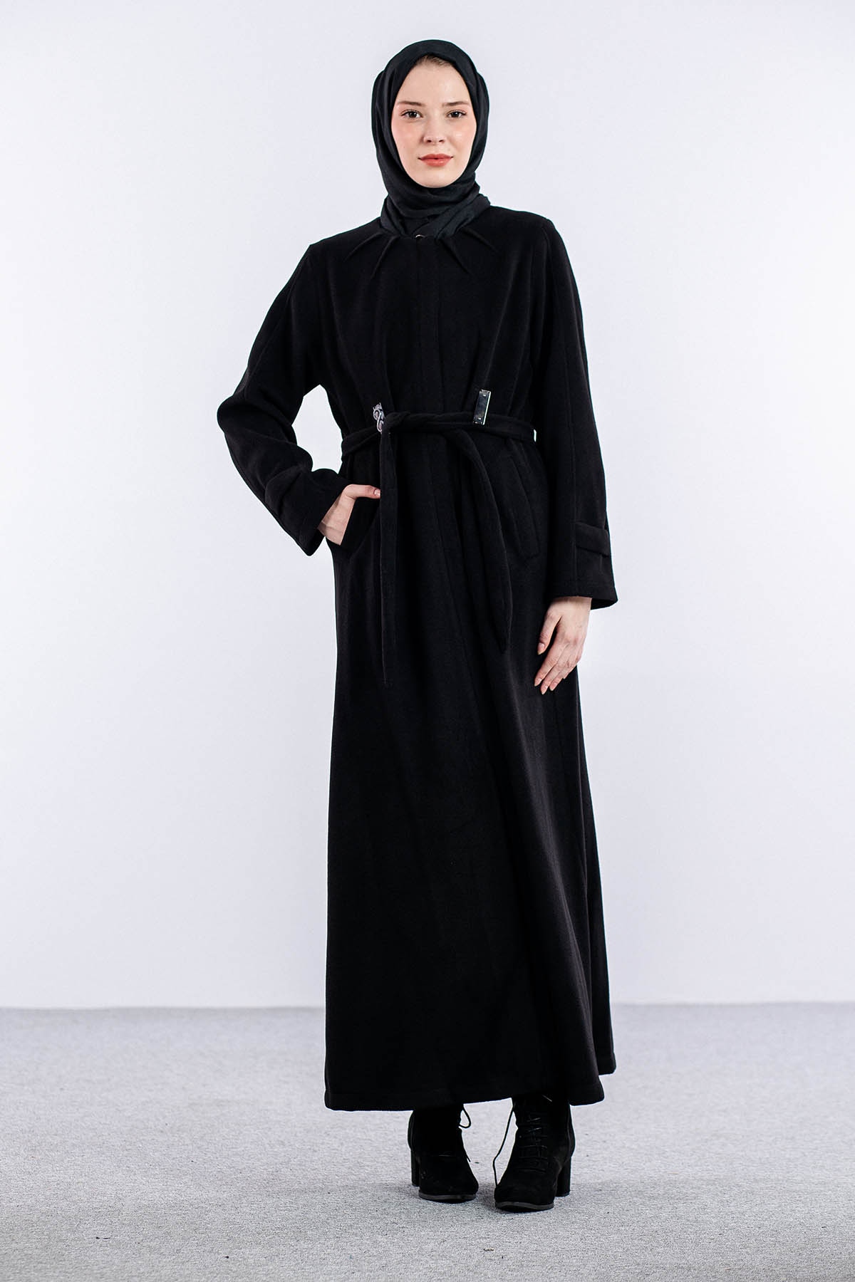 Serçe Kaşe Manto 38-46 - Siyah - 1