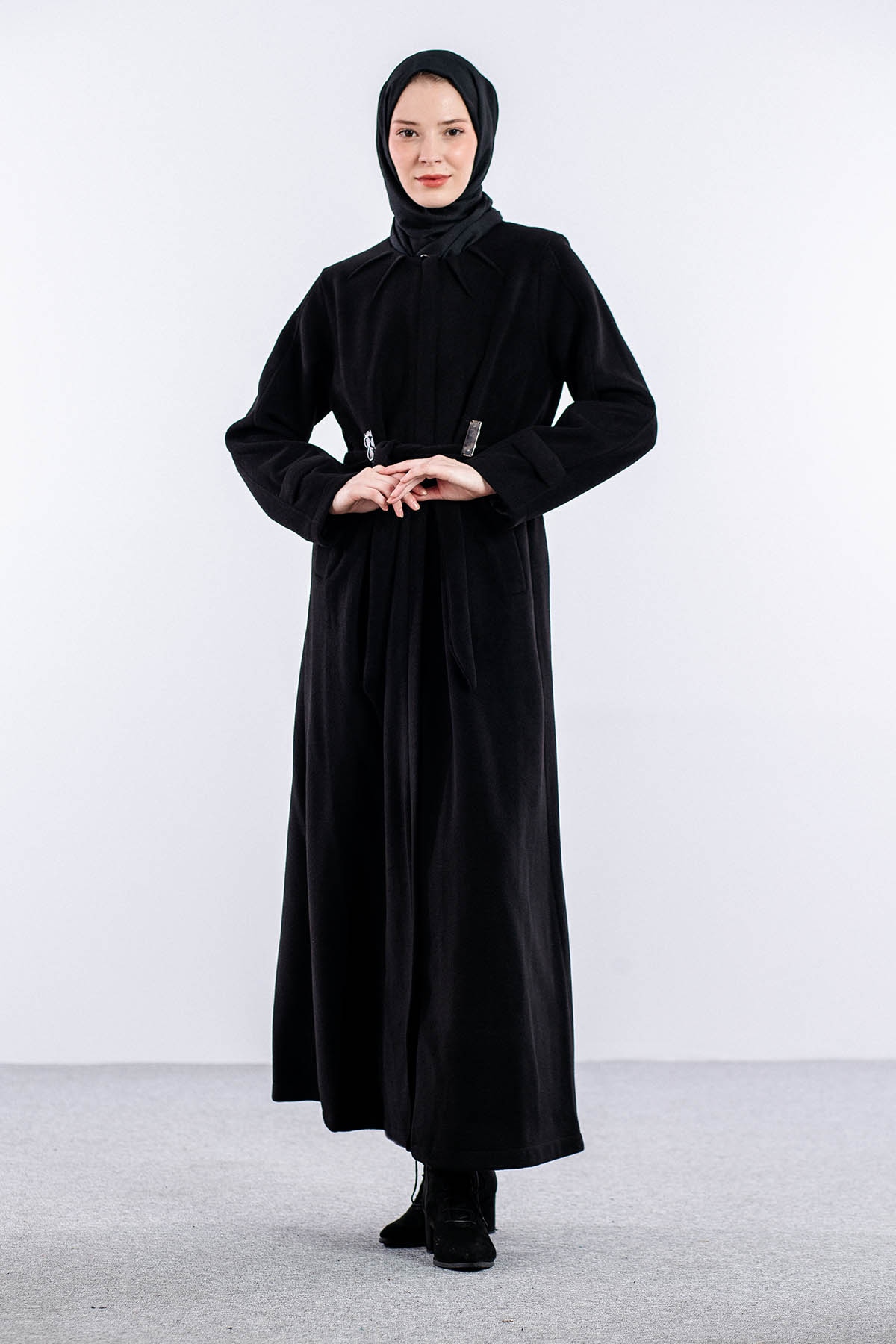 Serçe Kaşe Manto 38-46 - Siyah - 2