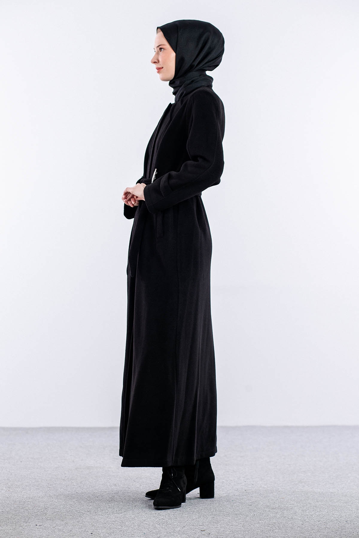 Serçe Kaşe Manto 38-46 - Siyah - 3