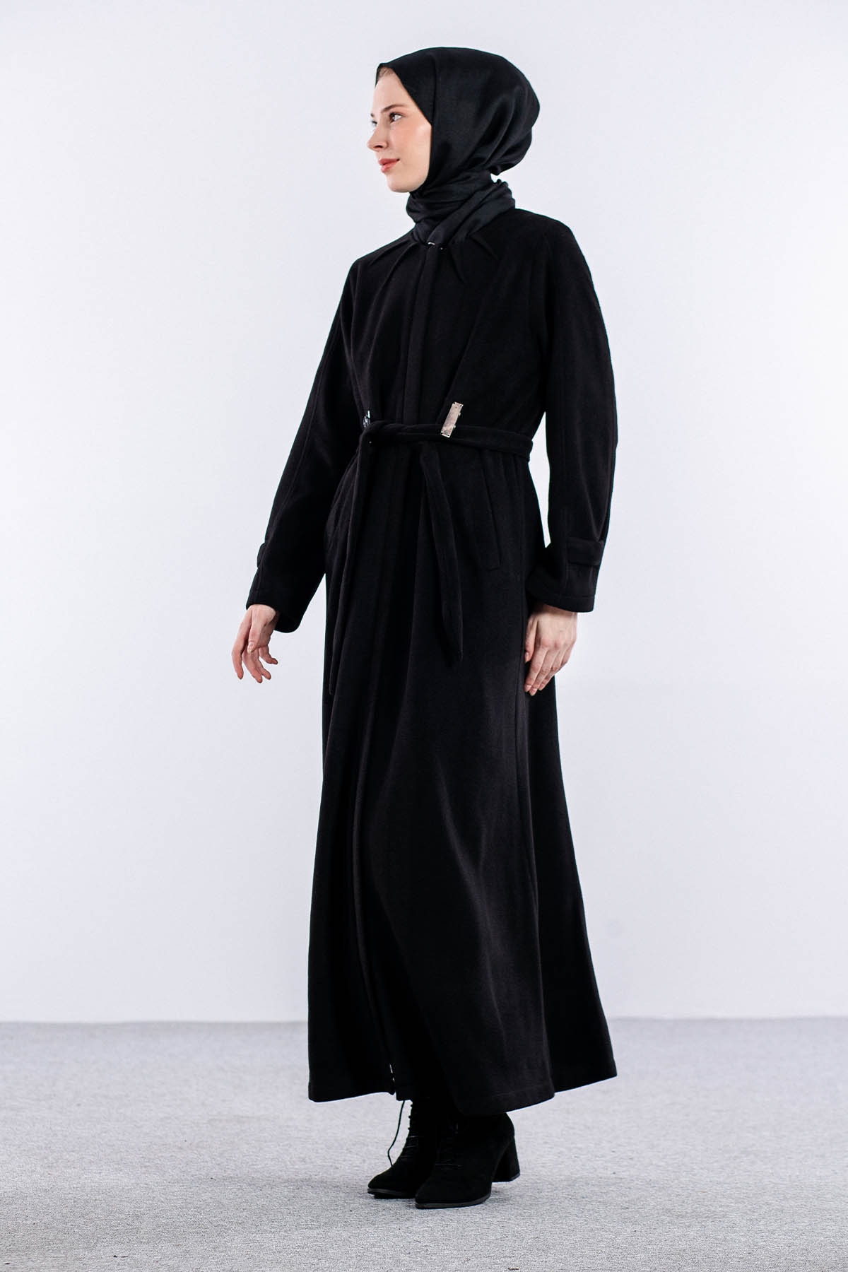 Serçe Kaşe Manto 38-46 - Siyah - 4