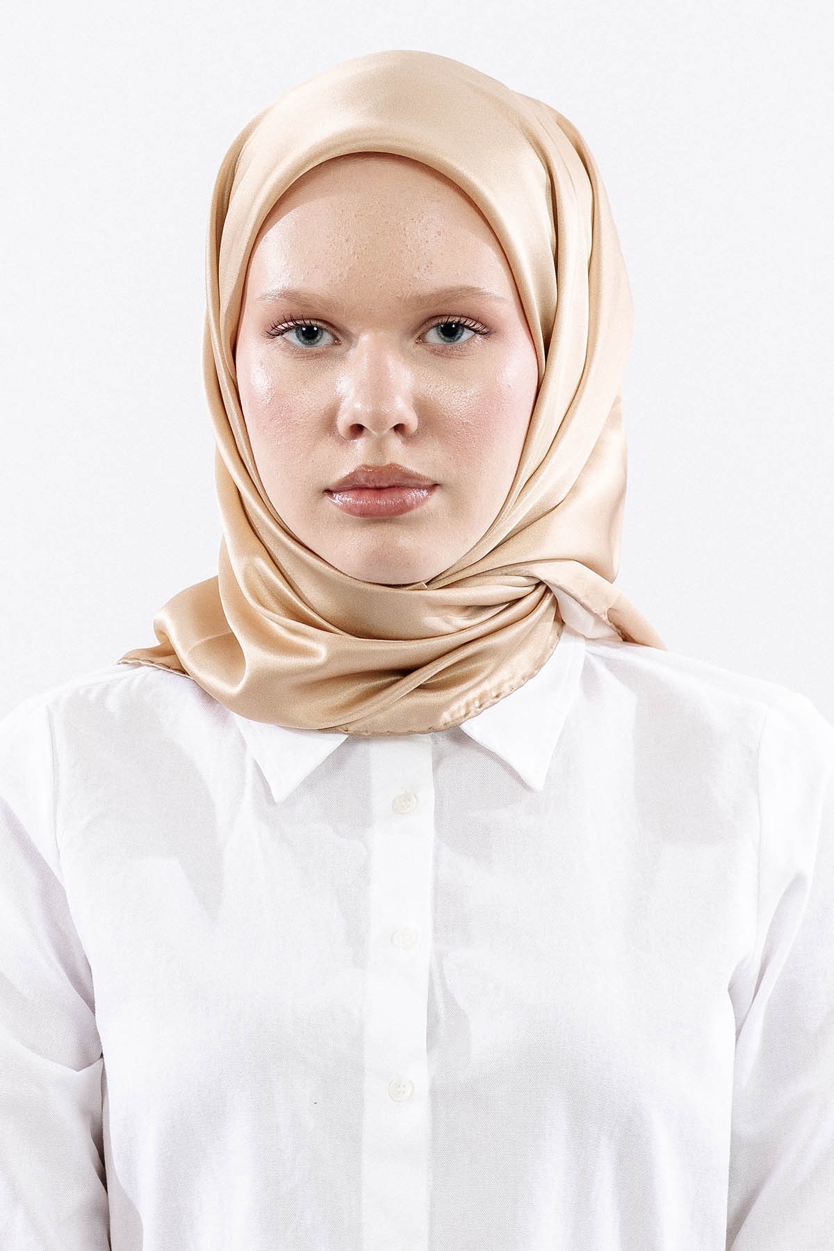 Sura İpek Eşarp 90*90 Sade - Bej - 1