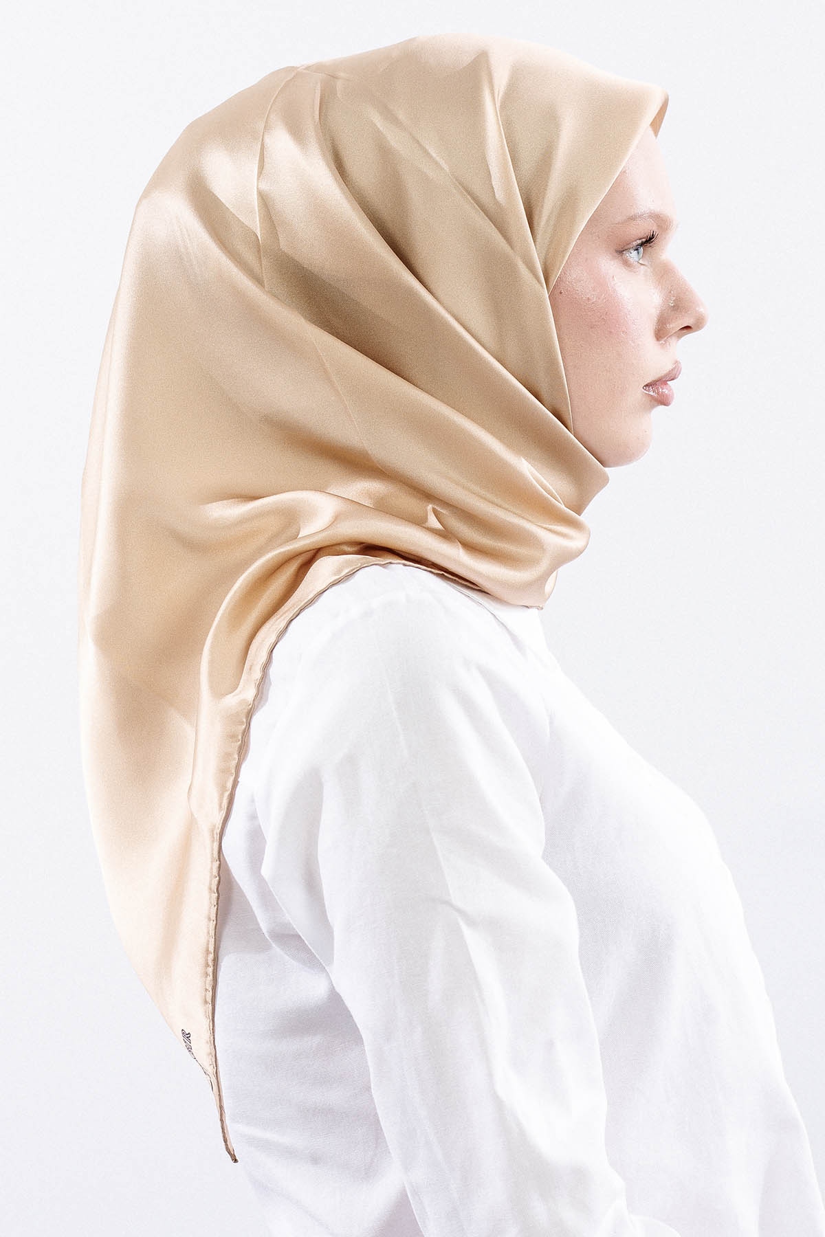 Sura İpek Eşarp 90*90 Sade - Bej - 3