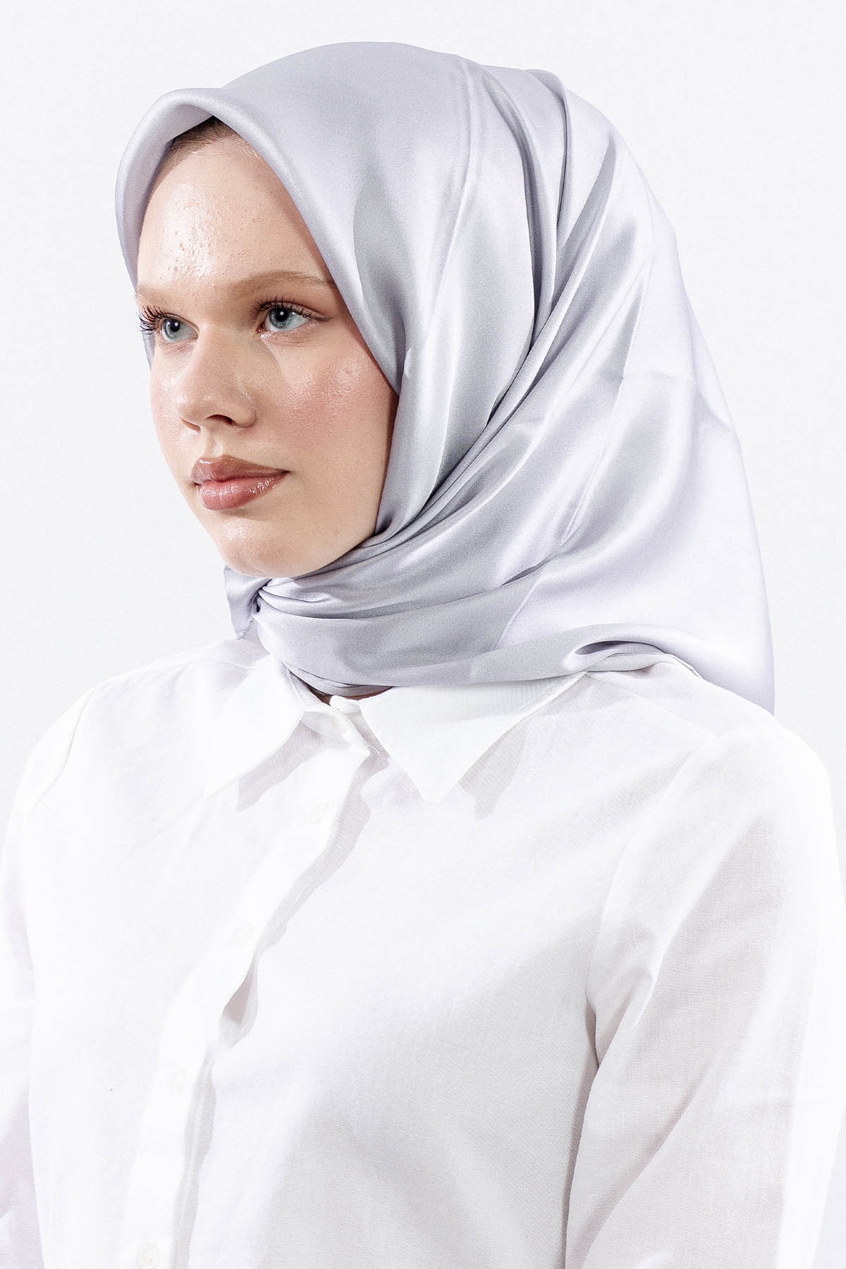 Sura İpek Eşarp 90*90 Sade - Gumus - 2