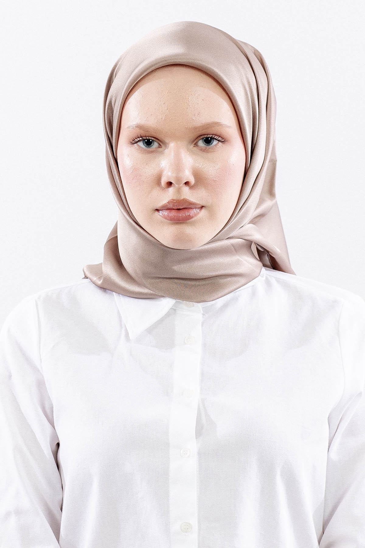 Sura İpek Eşarp 90*90 Sade - Vizon - 1