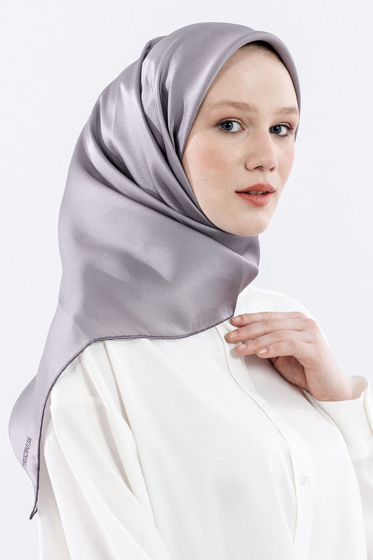 Sura İpek Eşarp Sade - Antrasit - 2