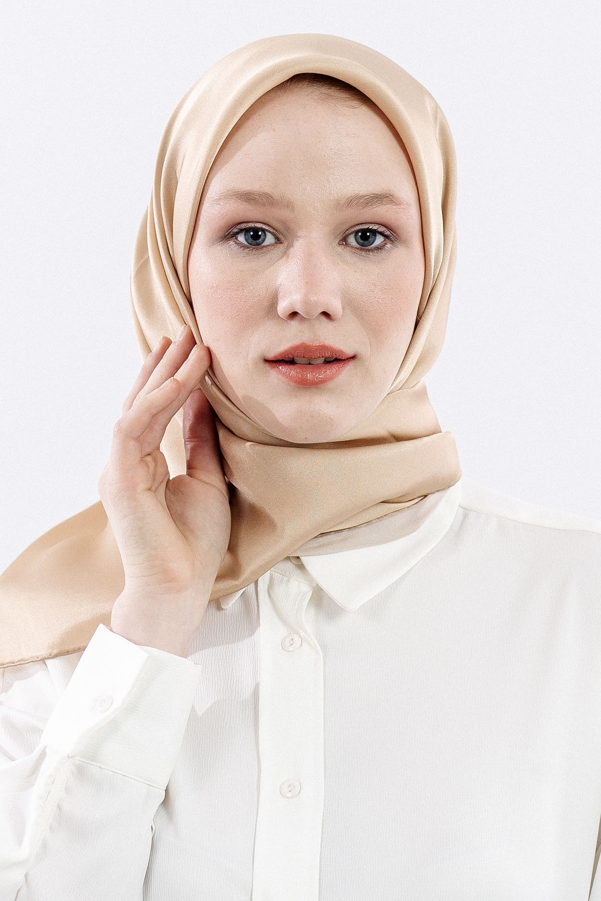 Sura İpek Eşarp Sade - Bej - 1