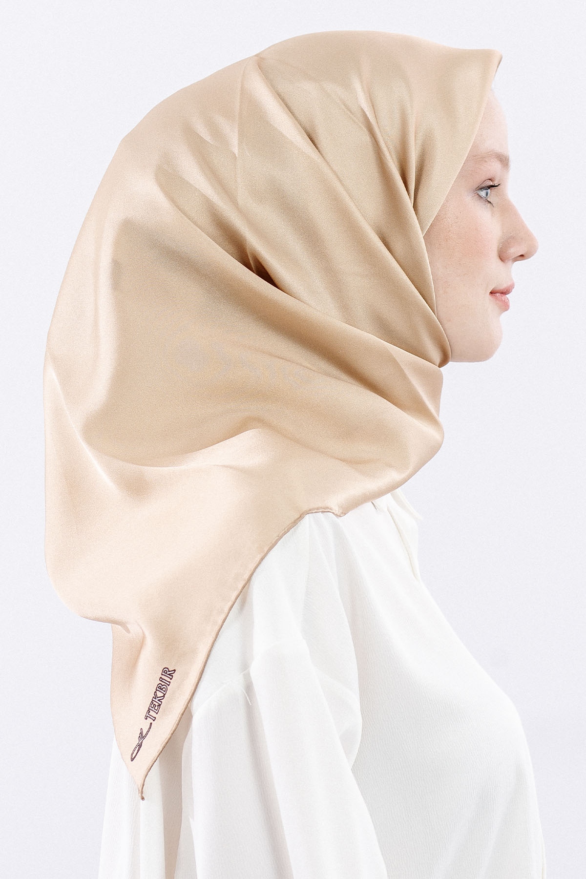 Sura İpek Eşarp Sade - Bej - 3