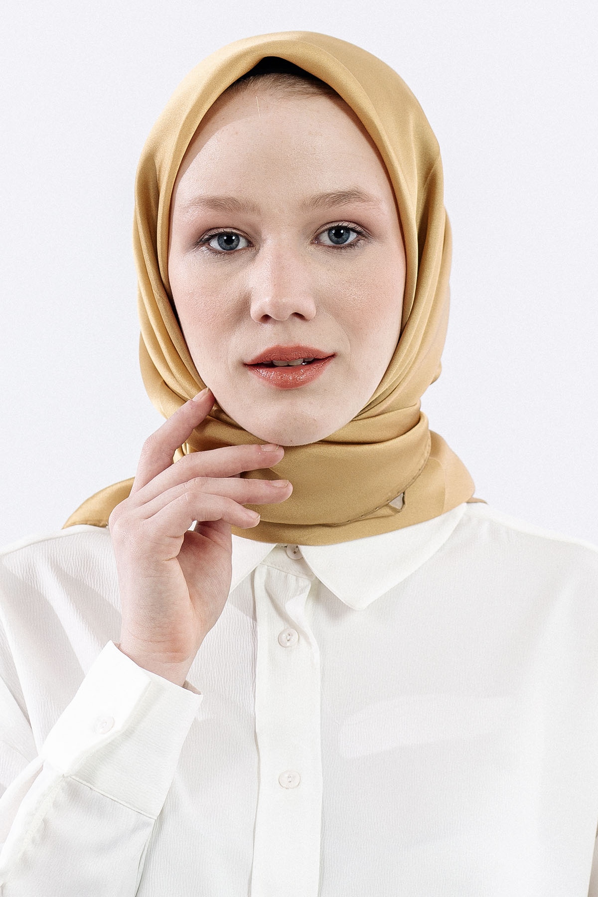 Sura İpek Eşarp Sade - Gold - 1