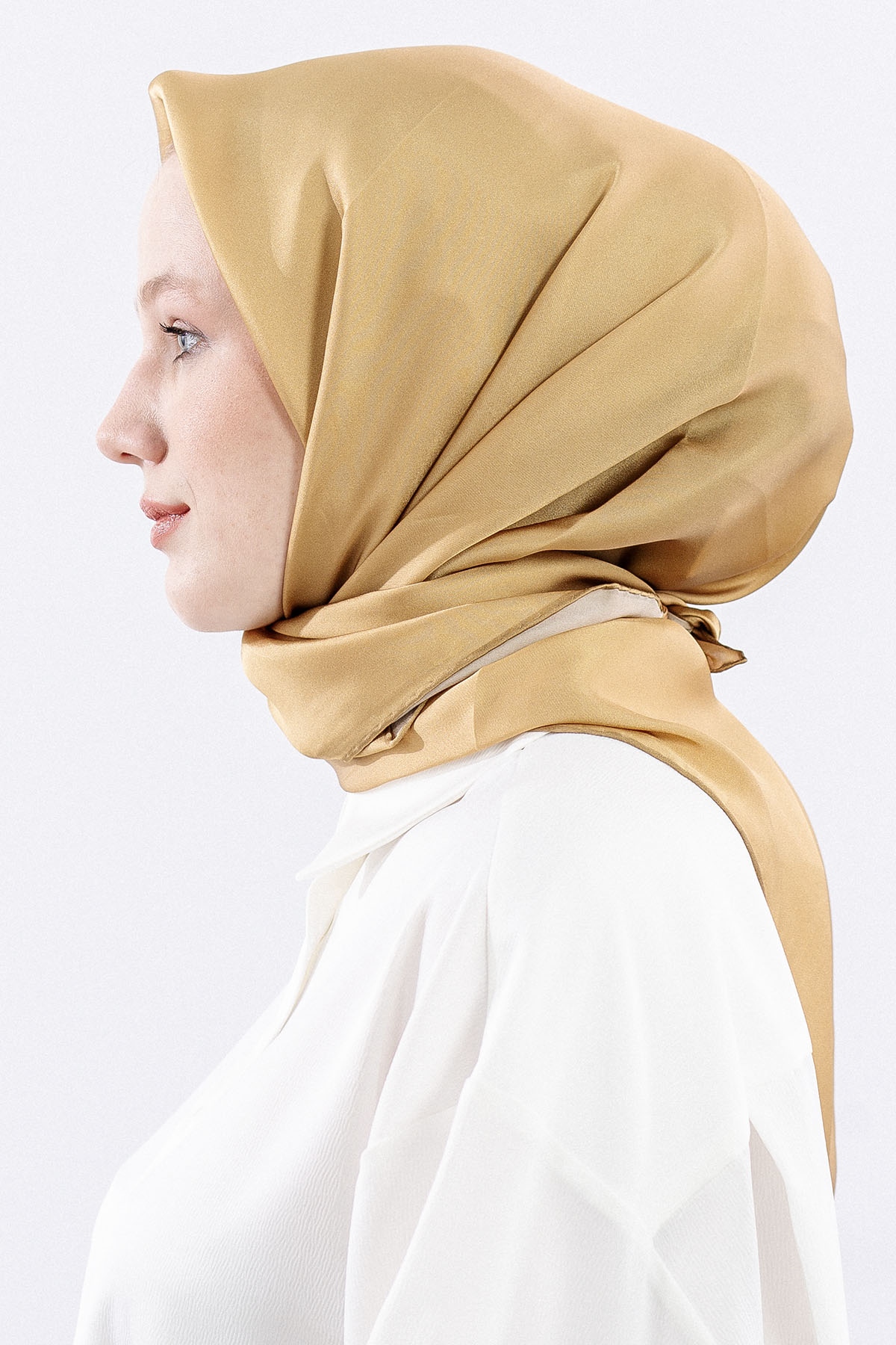 Sura İpek Eşarp Sade - Gold - 3