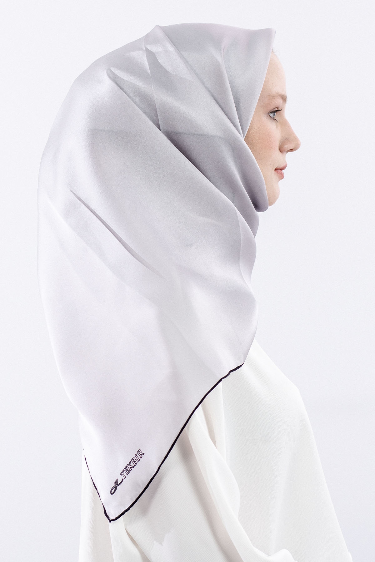 Sura İpek Eşarp Sade - Gri_siyah - 3