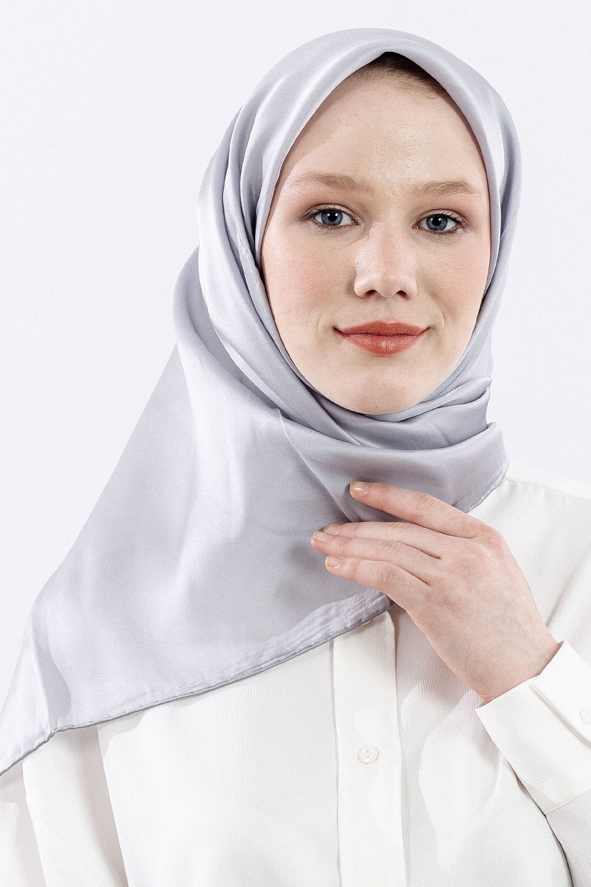 Sura İpek Eşarp Sade - Gumus - 1