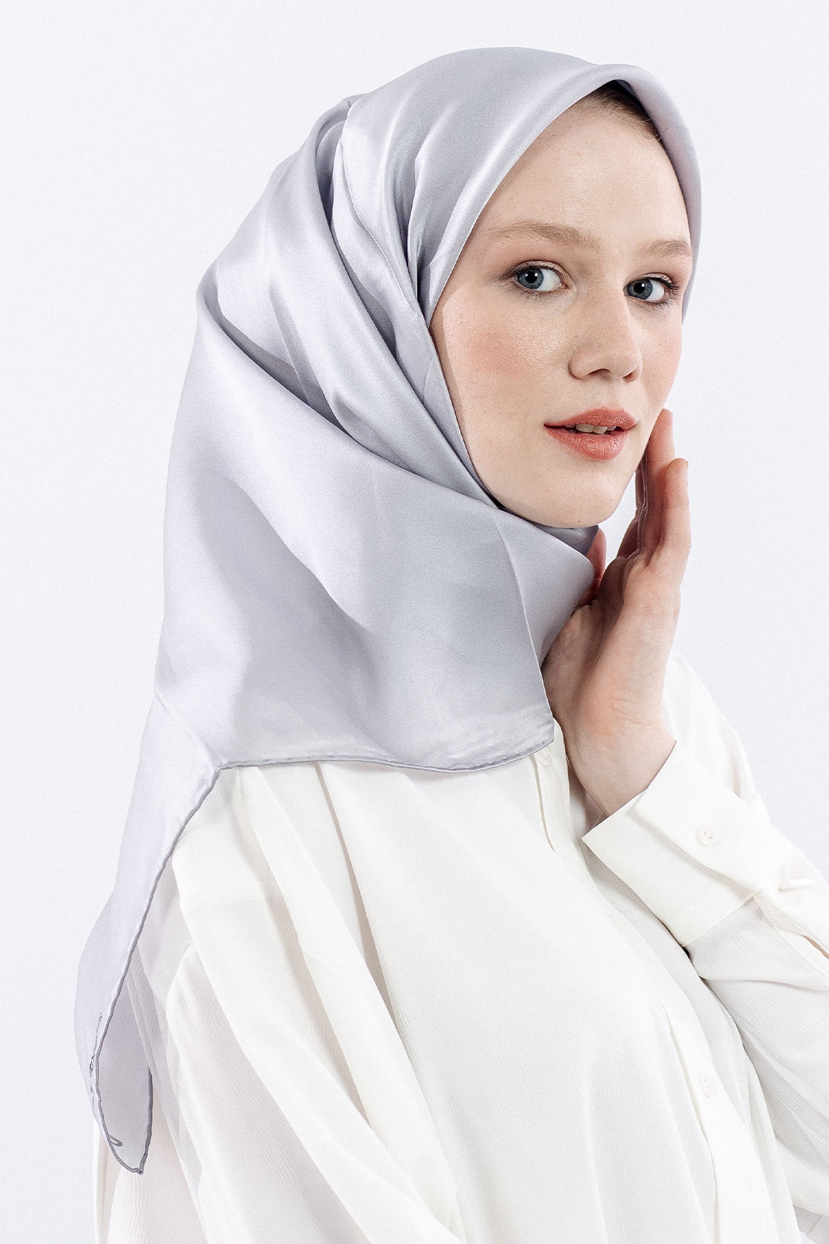 Sura İpek Eşarp Sade - Gumus - 2