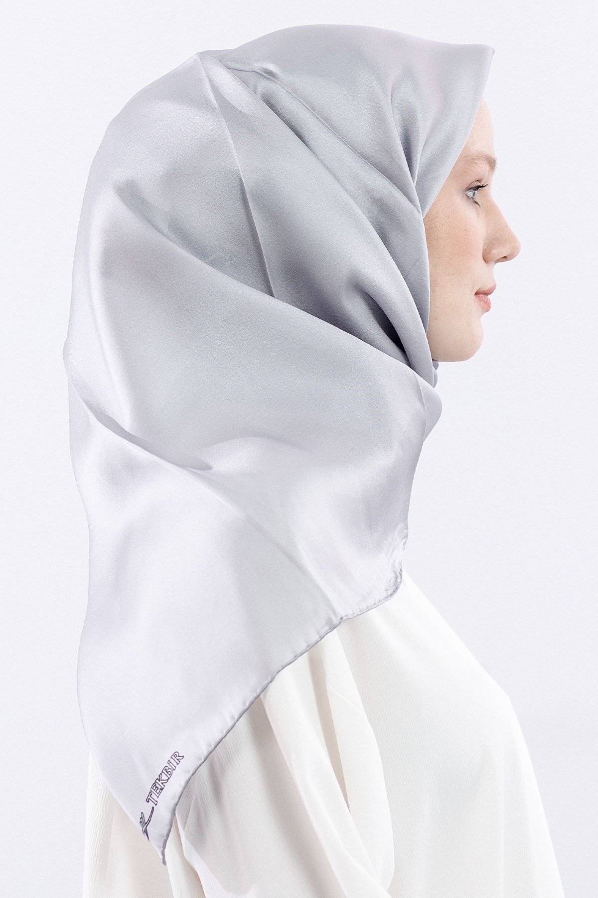 Sura İpek Eşarp Sade - Gumus - 3