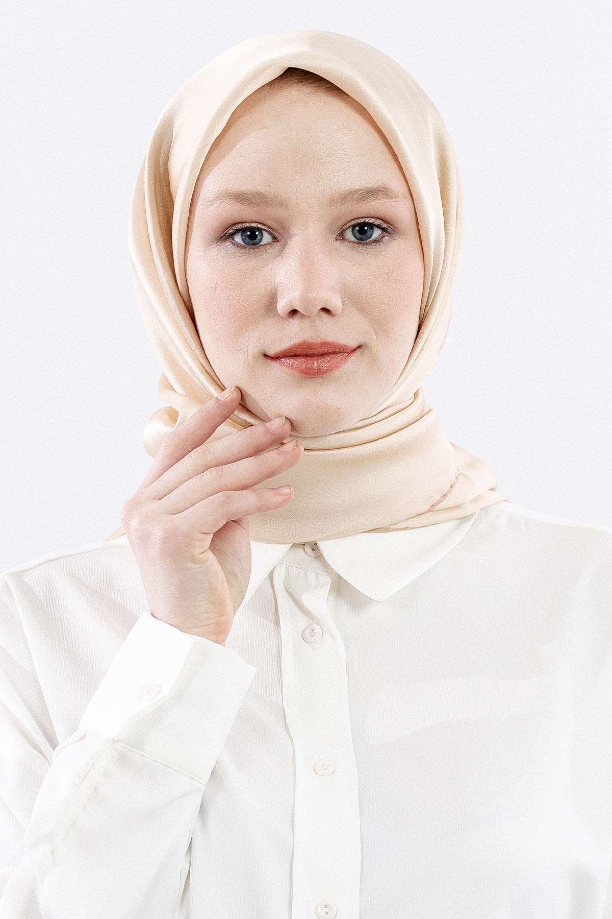 Sura İpek Eşarp Sade - Krem - 1