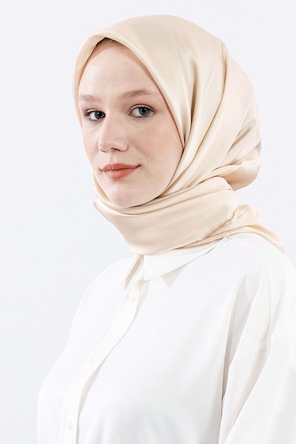 Sura İpek Eşarp Sade - Krem - 2