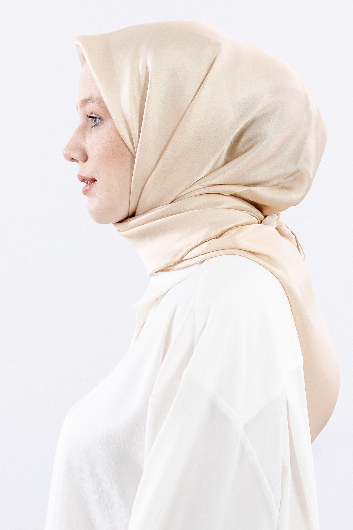 Sura İpek Eşarp Sade - Krem - 3