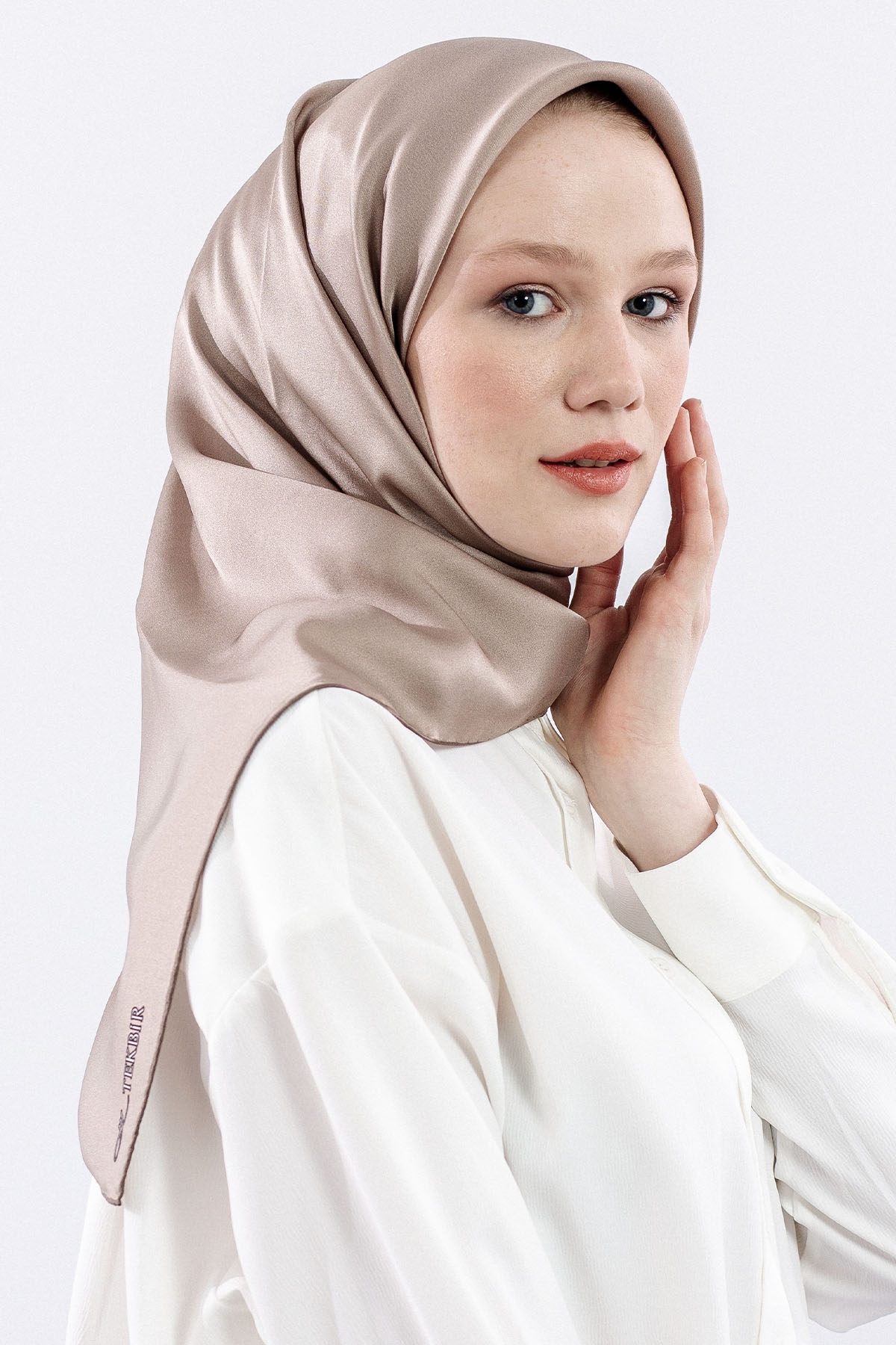 Sura İpek Eşarp Sade - Vizon - 2