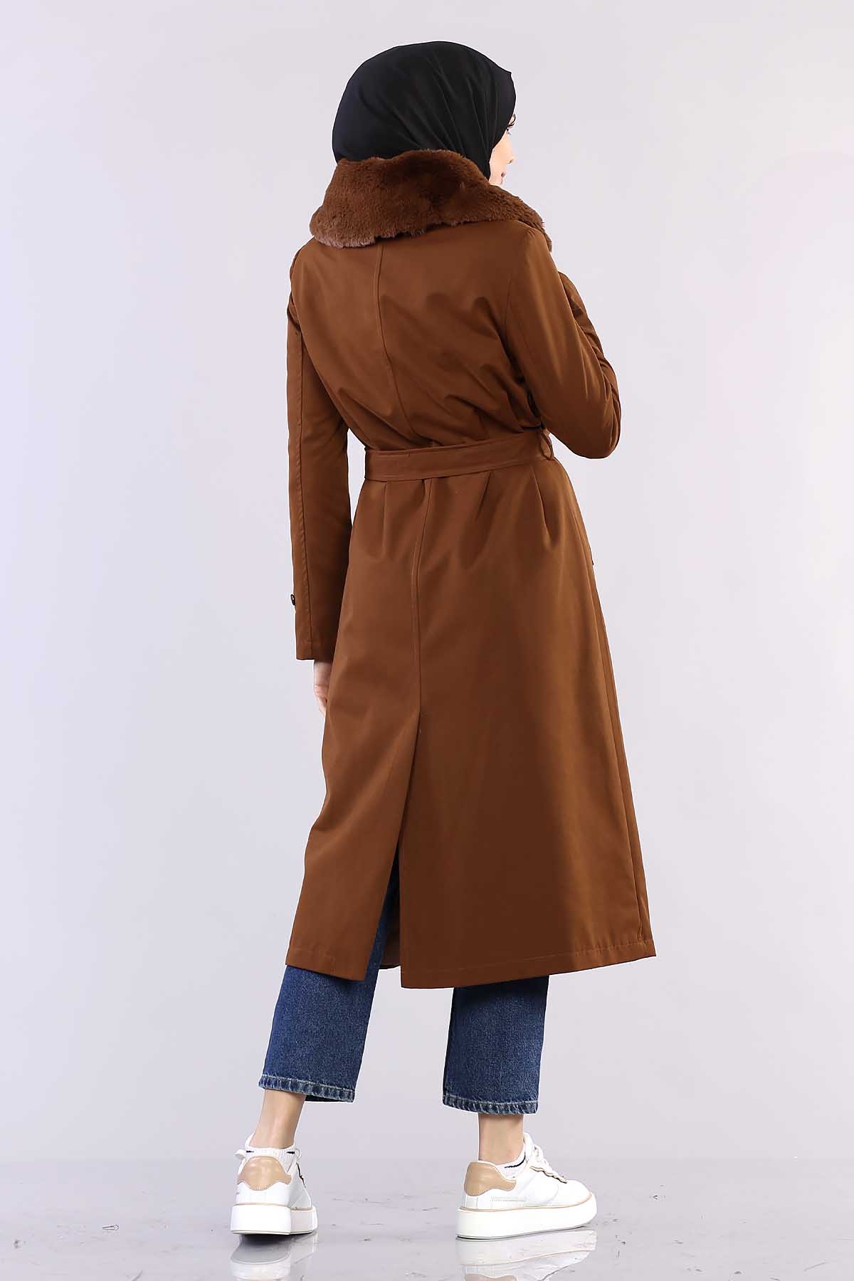 T1121 Kürklü Trençkot 38-46 - Taba - 5