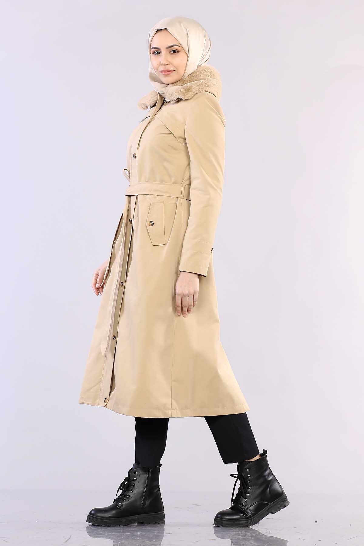 T1121 Kürklü Trençkot 38-46 - Tas - 4