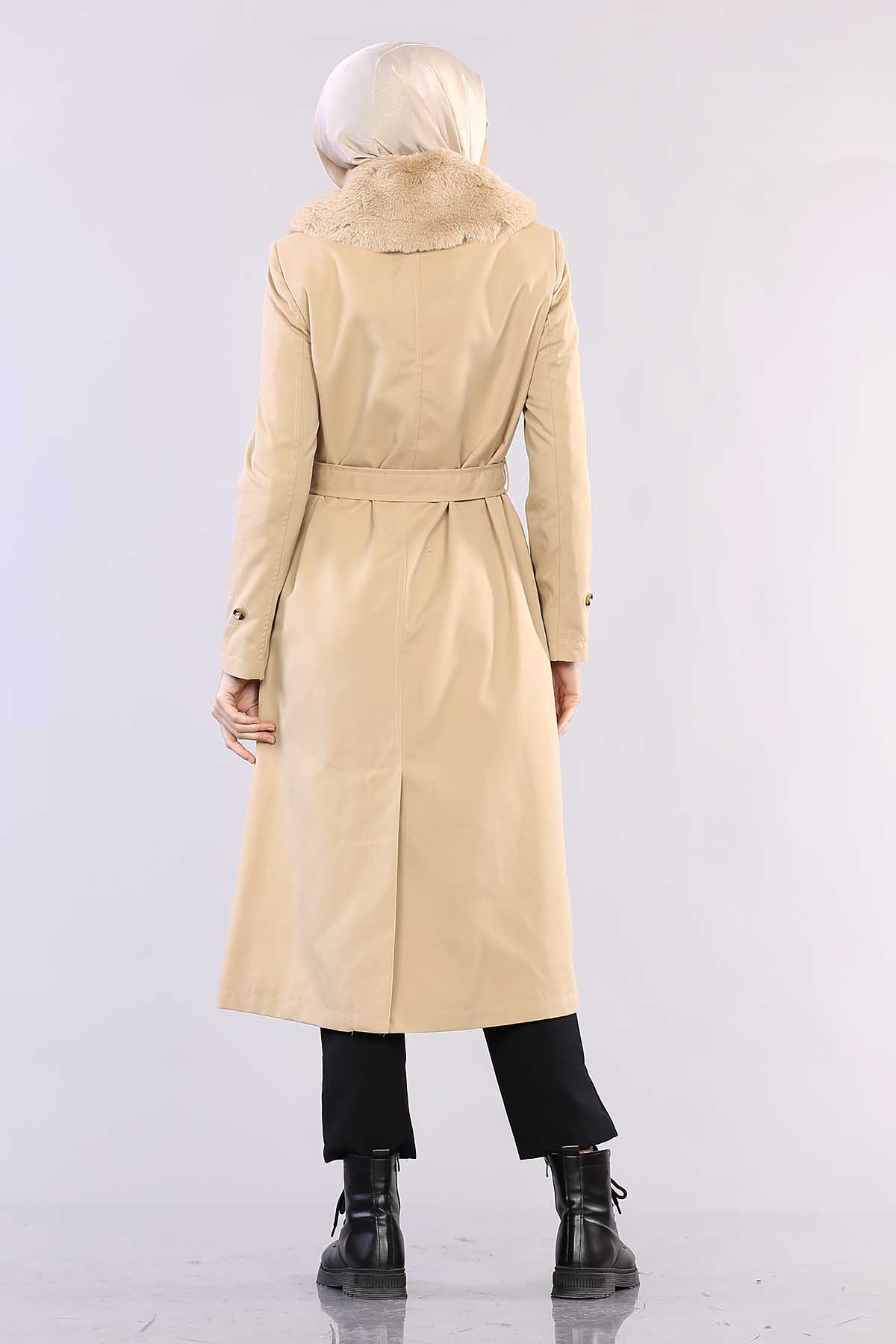 T1121 Kürklü Trençkot 38-46 - Tas - 5