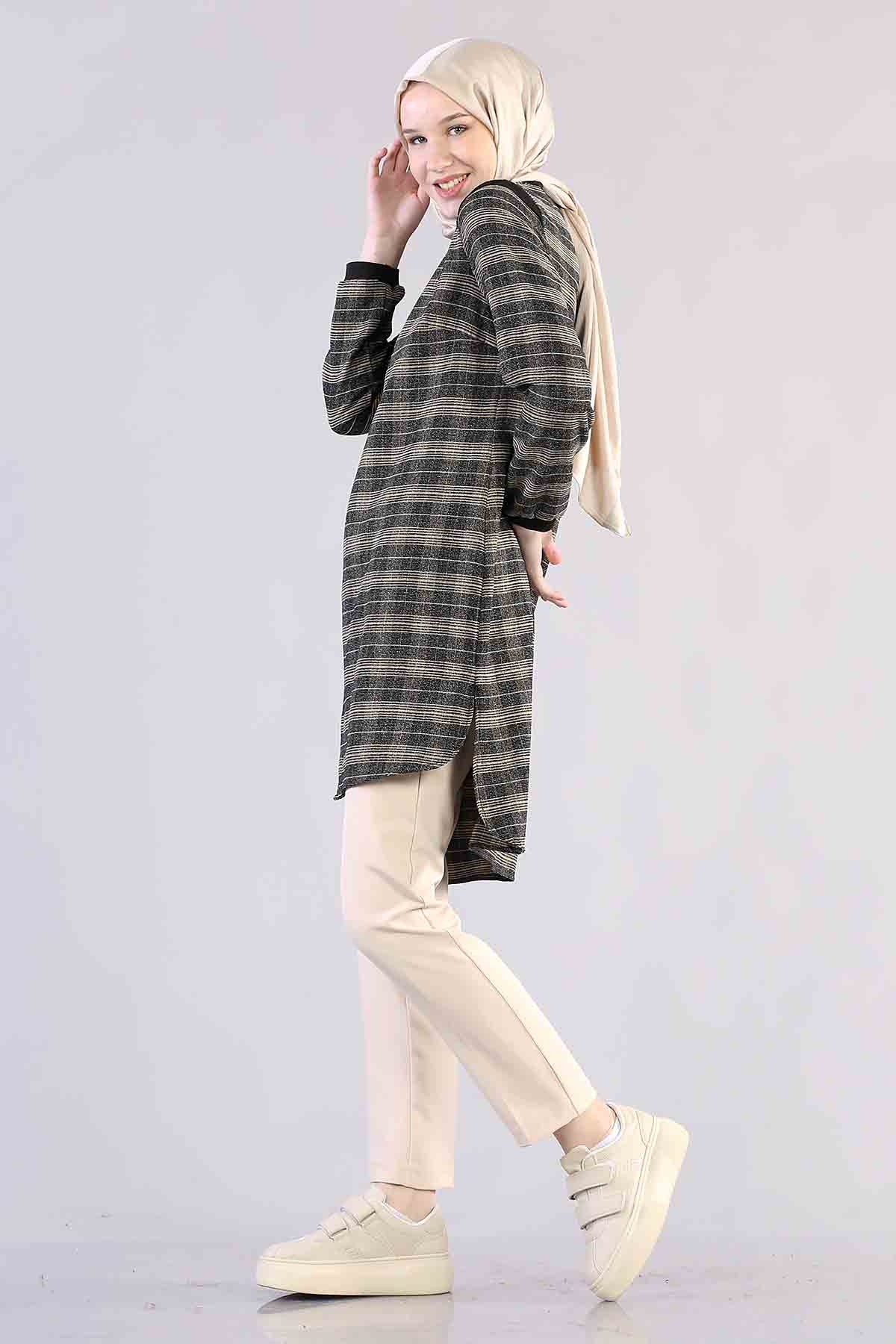 T1137 çizgili Tunik 38-46 - Bej - 3