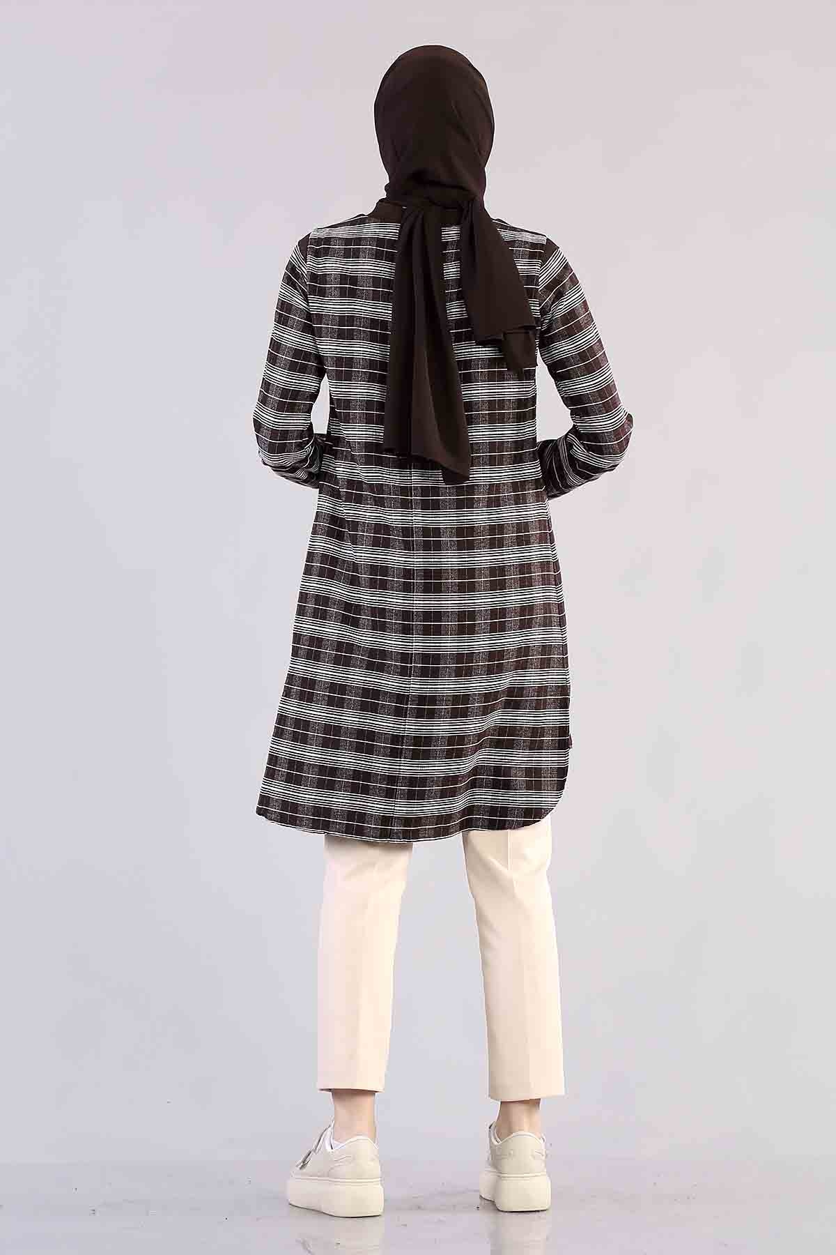 T1137 çizgili Tunik 38-46 - Kahve - 3
