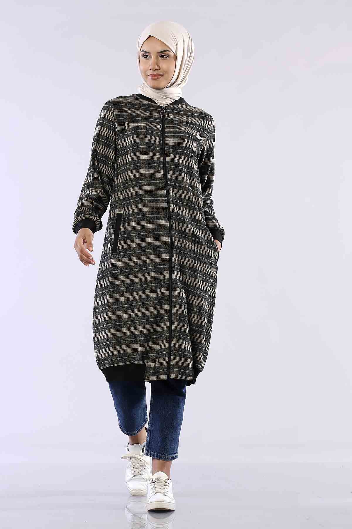 T1144  Ribana Tunik 38-46 - Siyah_sari - 1