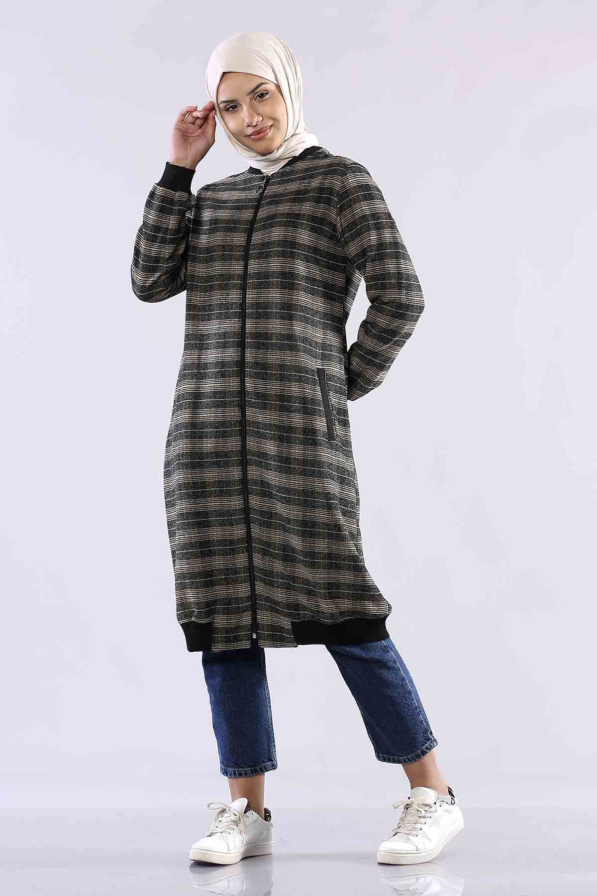 T1144  Ribana Tunik 38-46 - Siyah_sari - 2