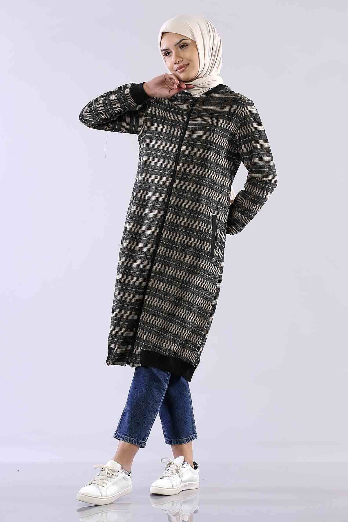 T1144  Ribana Tunik 38-46 - Siyah_sari - 3