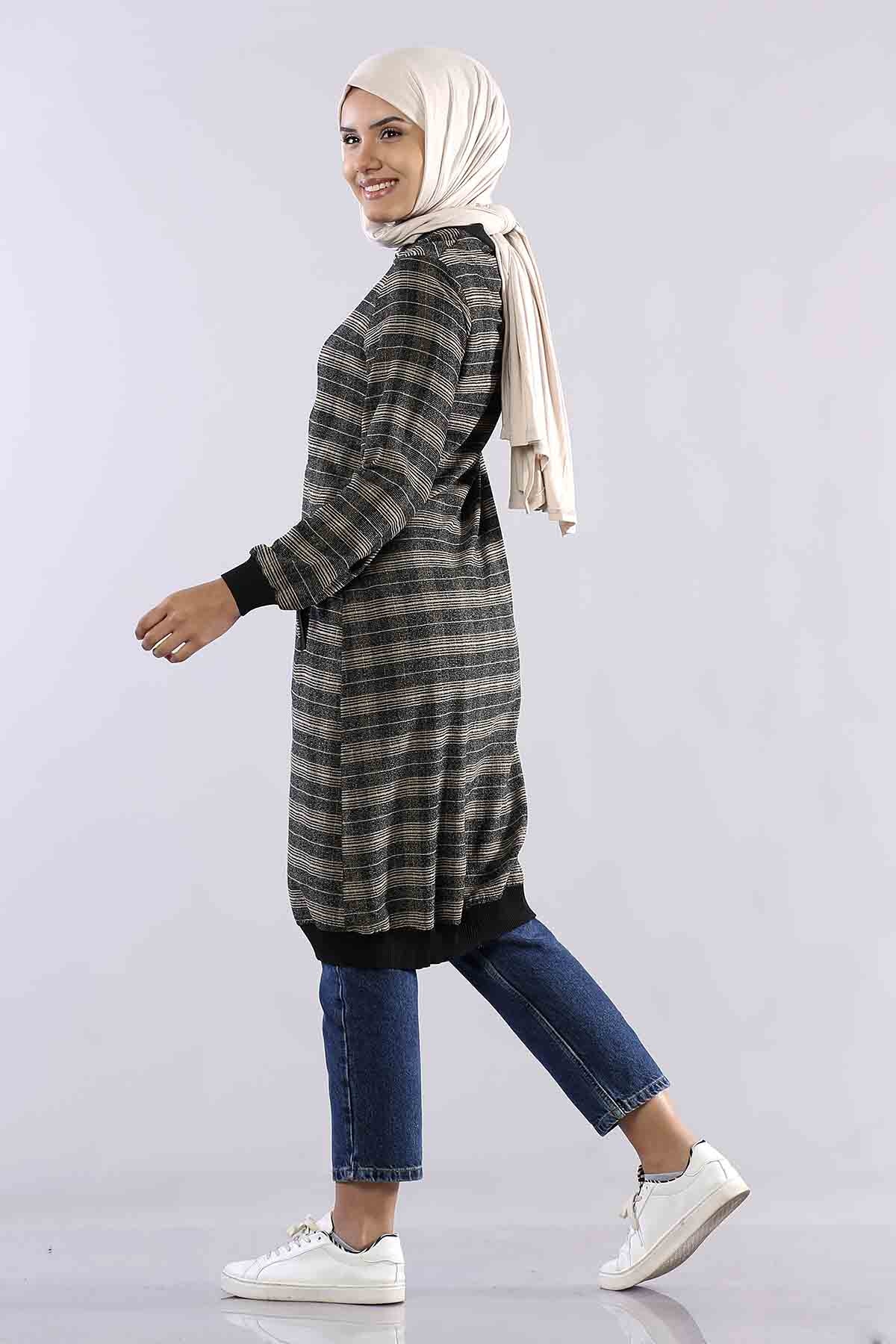 T1144  Ribana Tunik 38-46 - Siyah_sari - 4