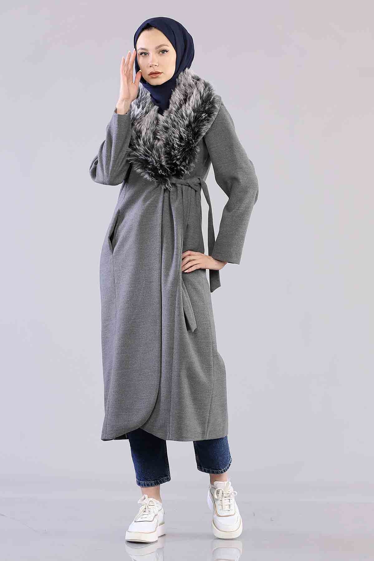 T1161 Kürklü Kaşe 40-50 - Fume - 1