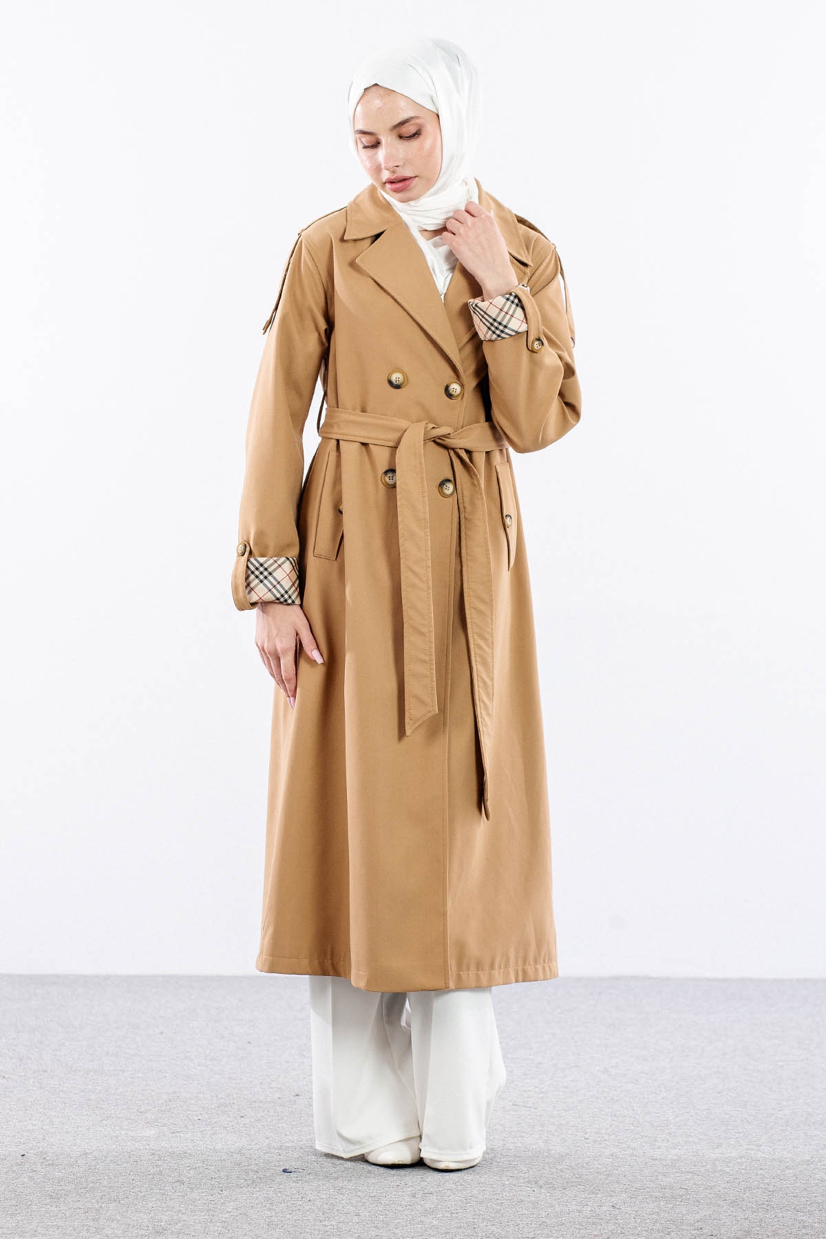 T1581 Trenç Kap 38-46 42 Cıft Burberry Astar - Camel - 1