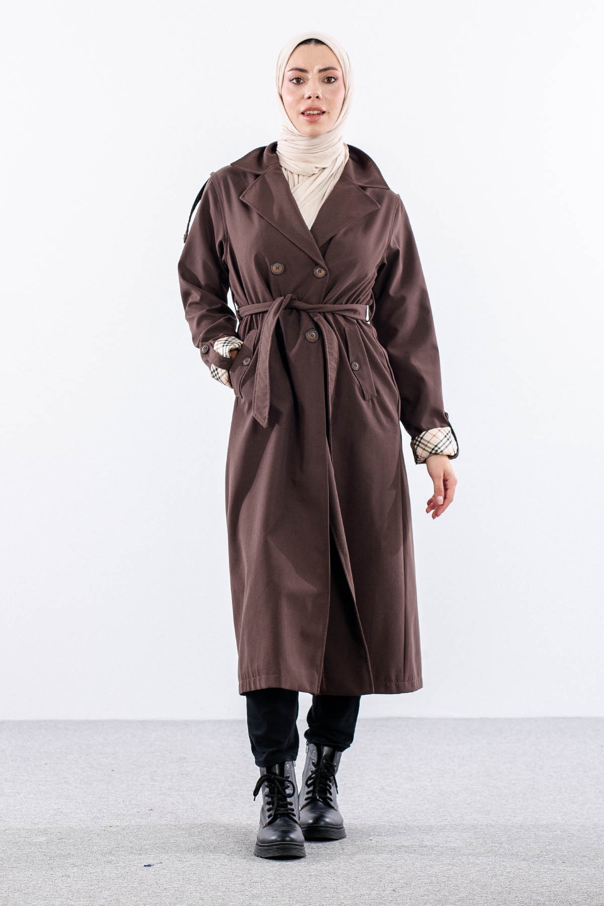 T1581 Trenç Kap 38-46 42 Cıft Burberry Astar - Kahve - 1